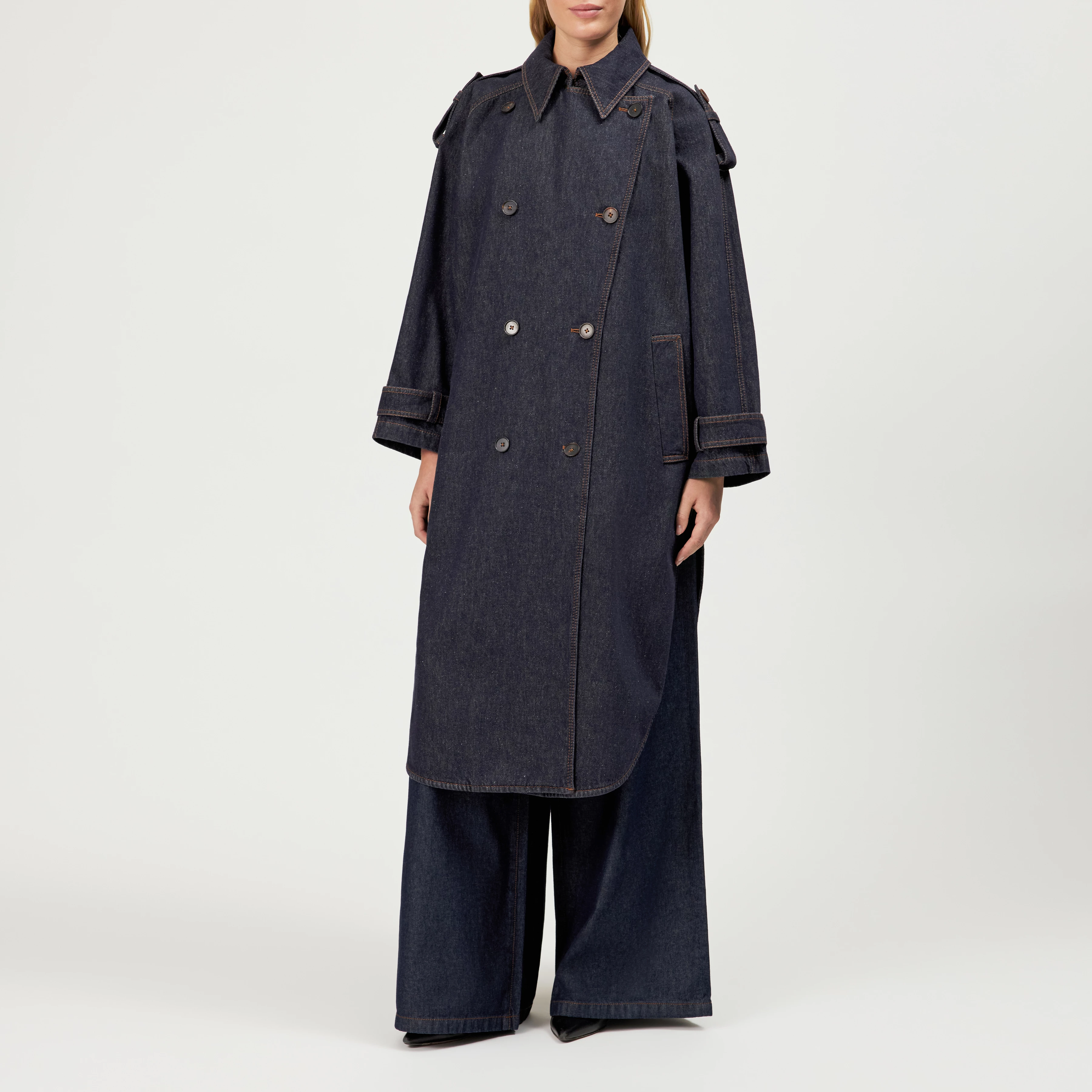 CHAILEY - Long denim cape coat - women - blue - Frontansicht