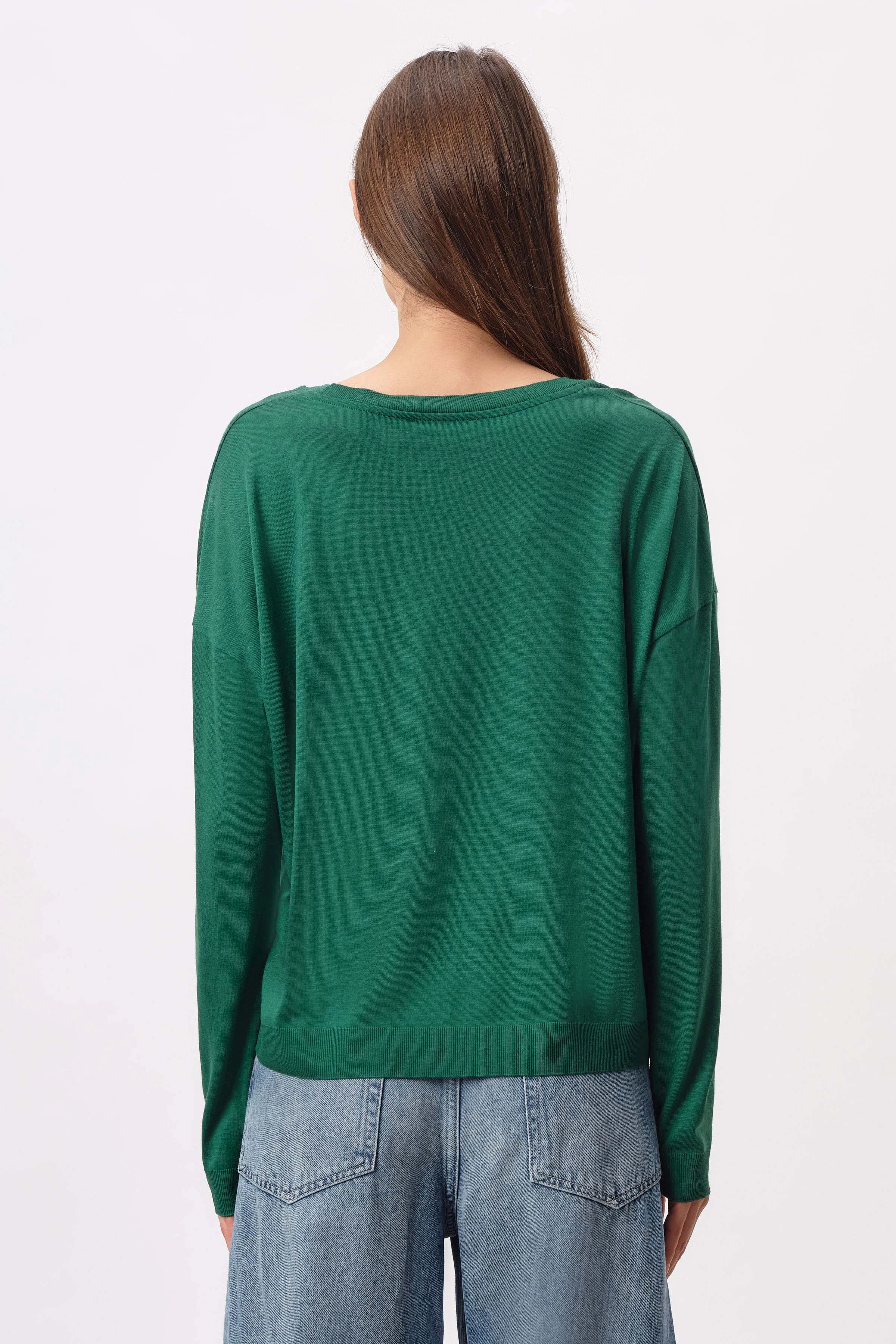 CESIDIE - Longsleeve with round neck in knitted look - women - green - Rückansicht