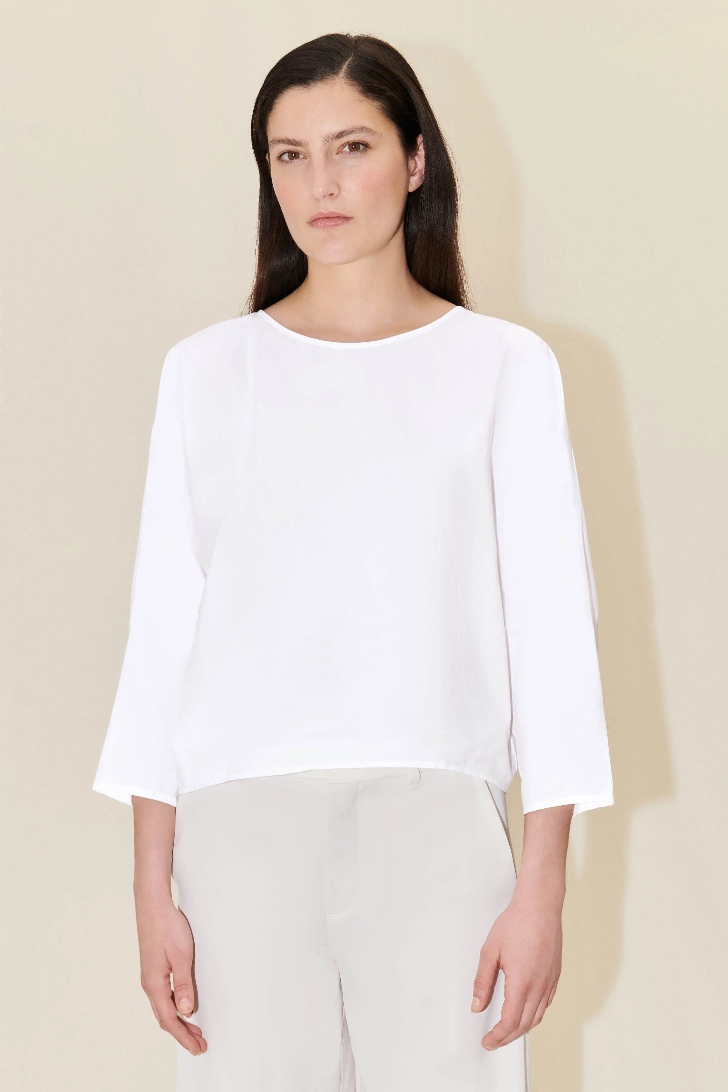 NIALINI - T-Shirt Bluse mit Fledermausärmel aus Popelin - Damen - weiß - Frontansicht