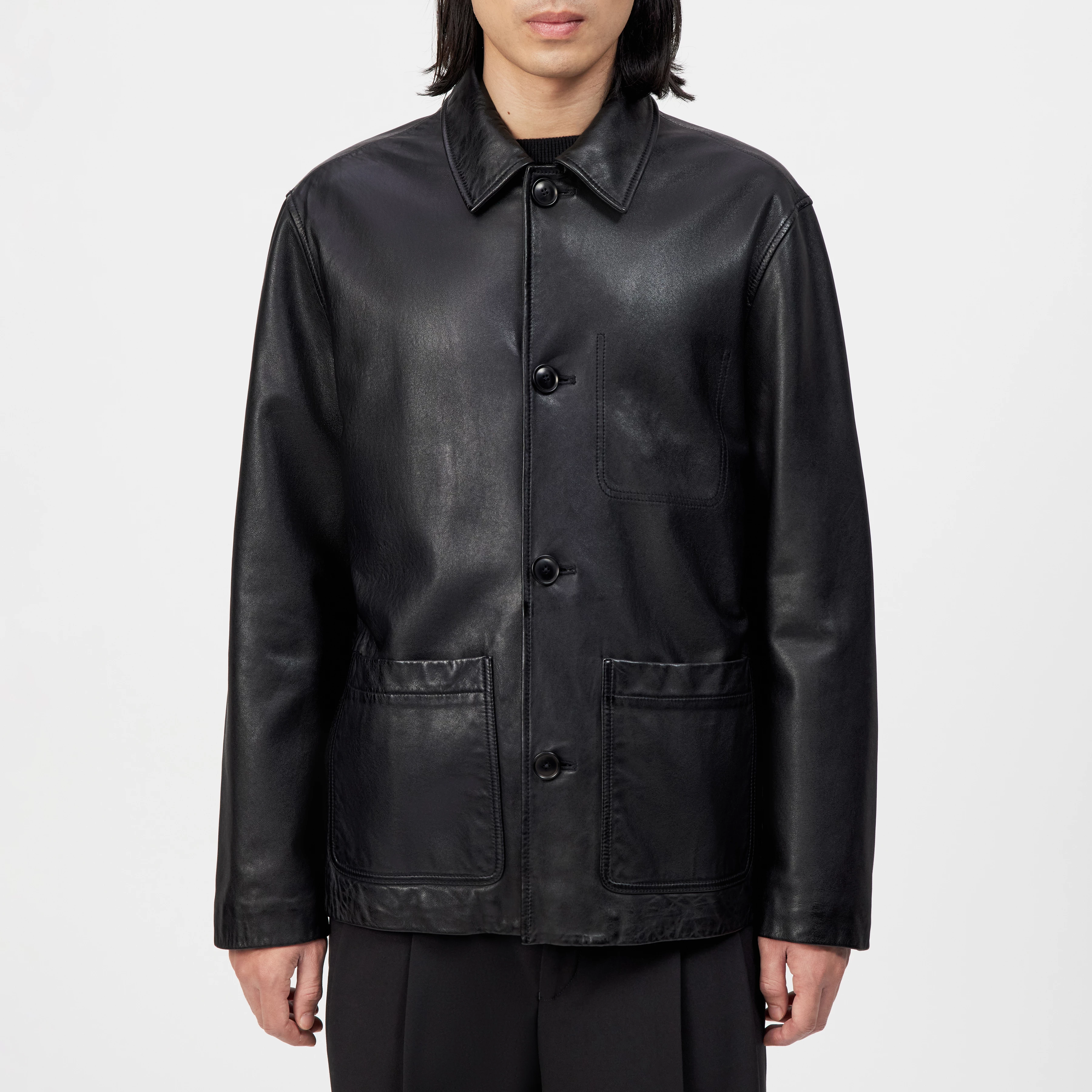 MAKONA - Indoor jacket in leather - men - Natural Aluminium - Frontansicht