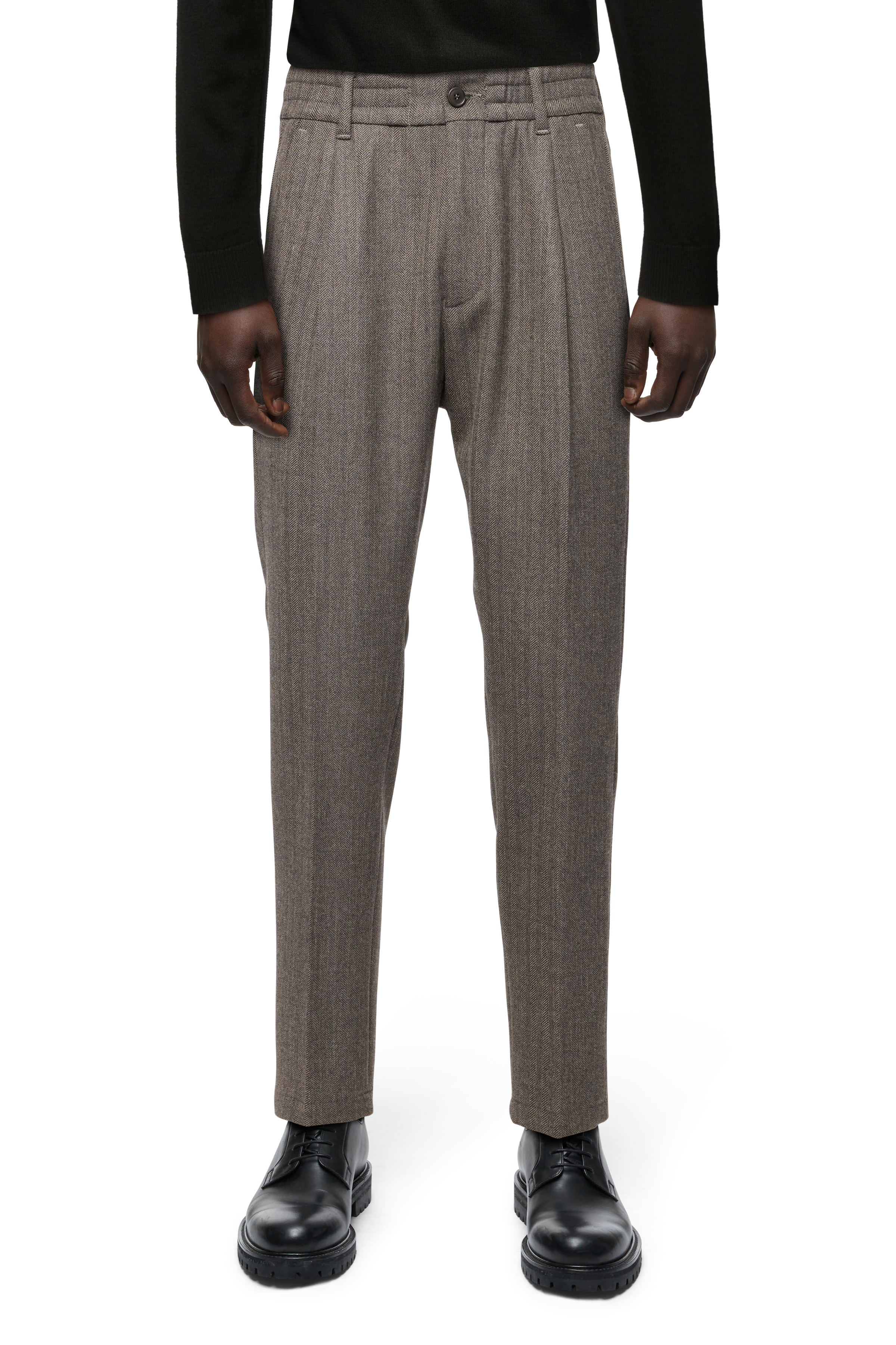 CHASY - Pantalon casual à pinces en flanelle Herringbone - men - marron - Frontansicht