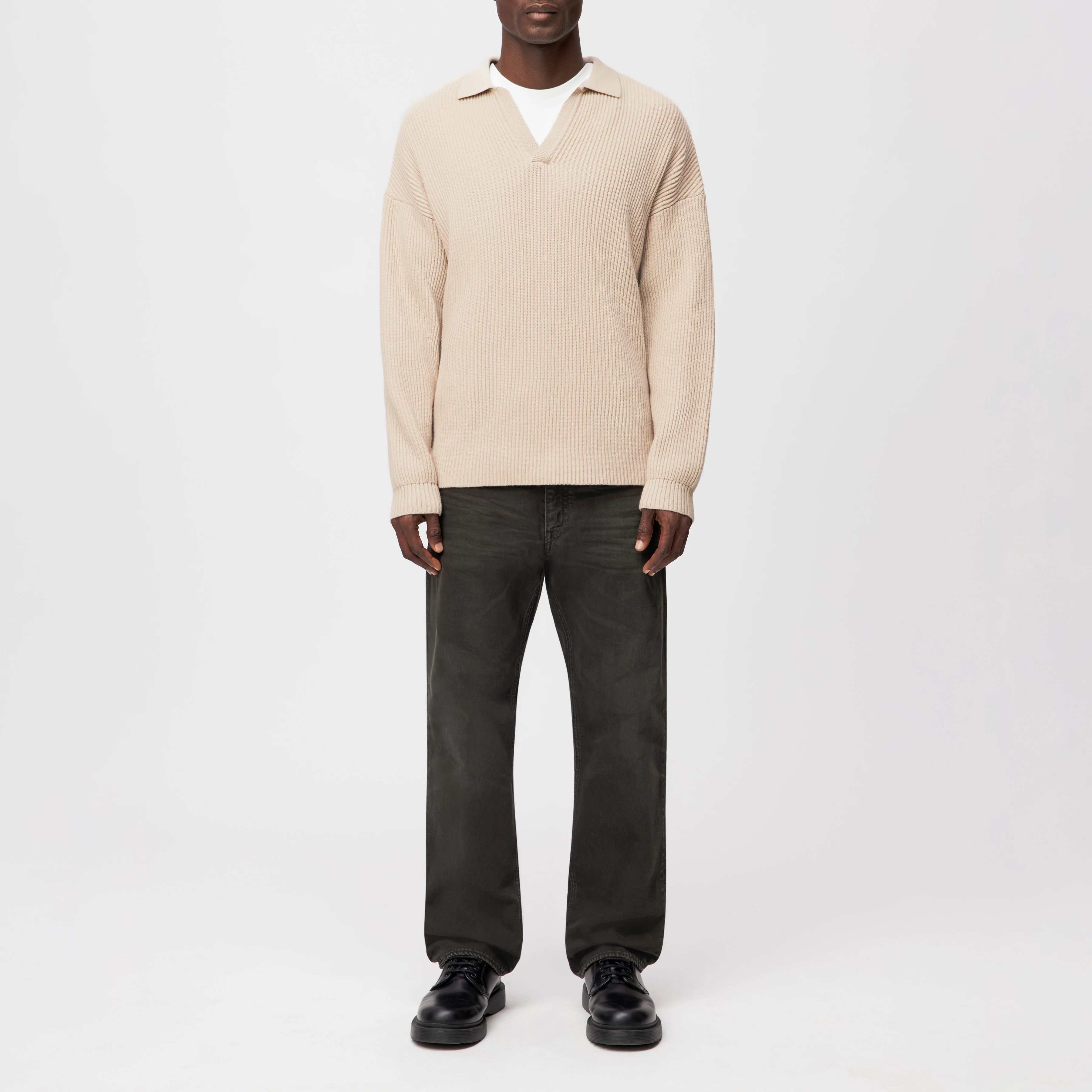 RUSTINO - Strickpullover mit Polokragen in Baumwoll-Mix - Herren - beige - Ganzkörper-Frontansicht