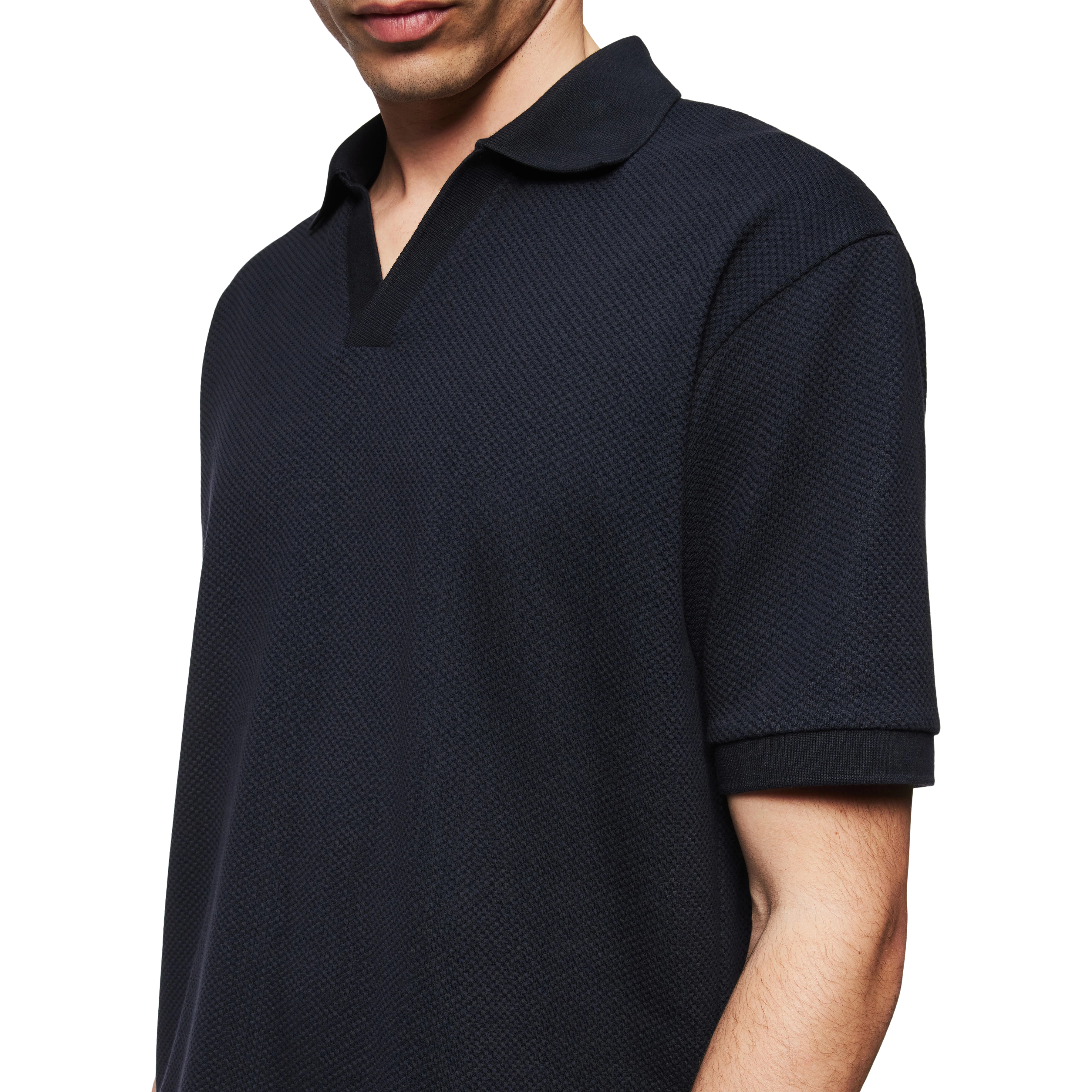 ACAYO - Casual polo in katoenmix - heren - blauw - Detailansicht am Model