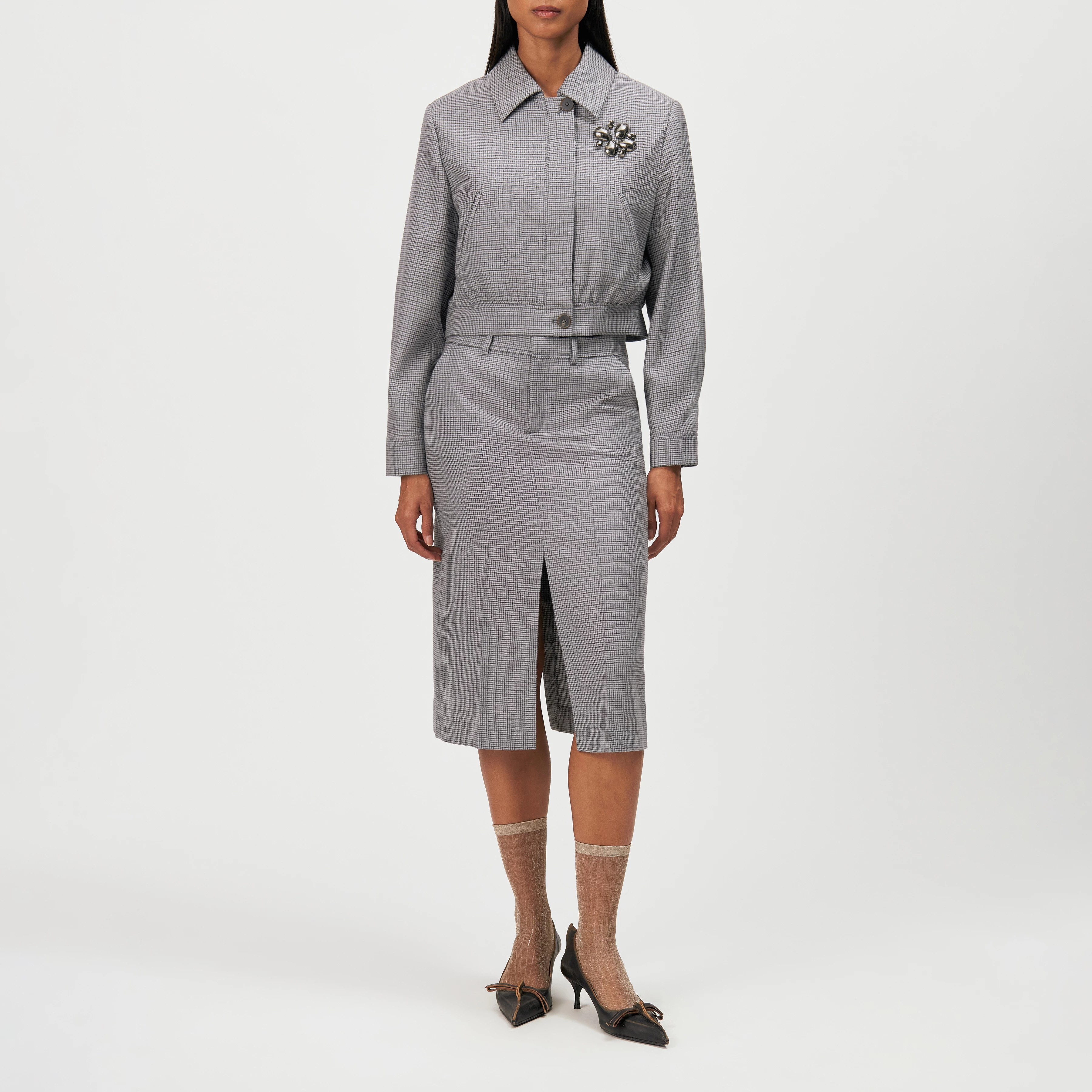 NJOLA_1 - Checked virgin wool pencil skirt - women - grey - Ganzkörper-Frontansicht