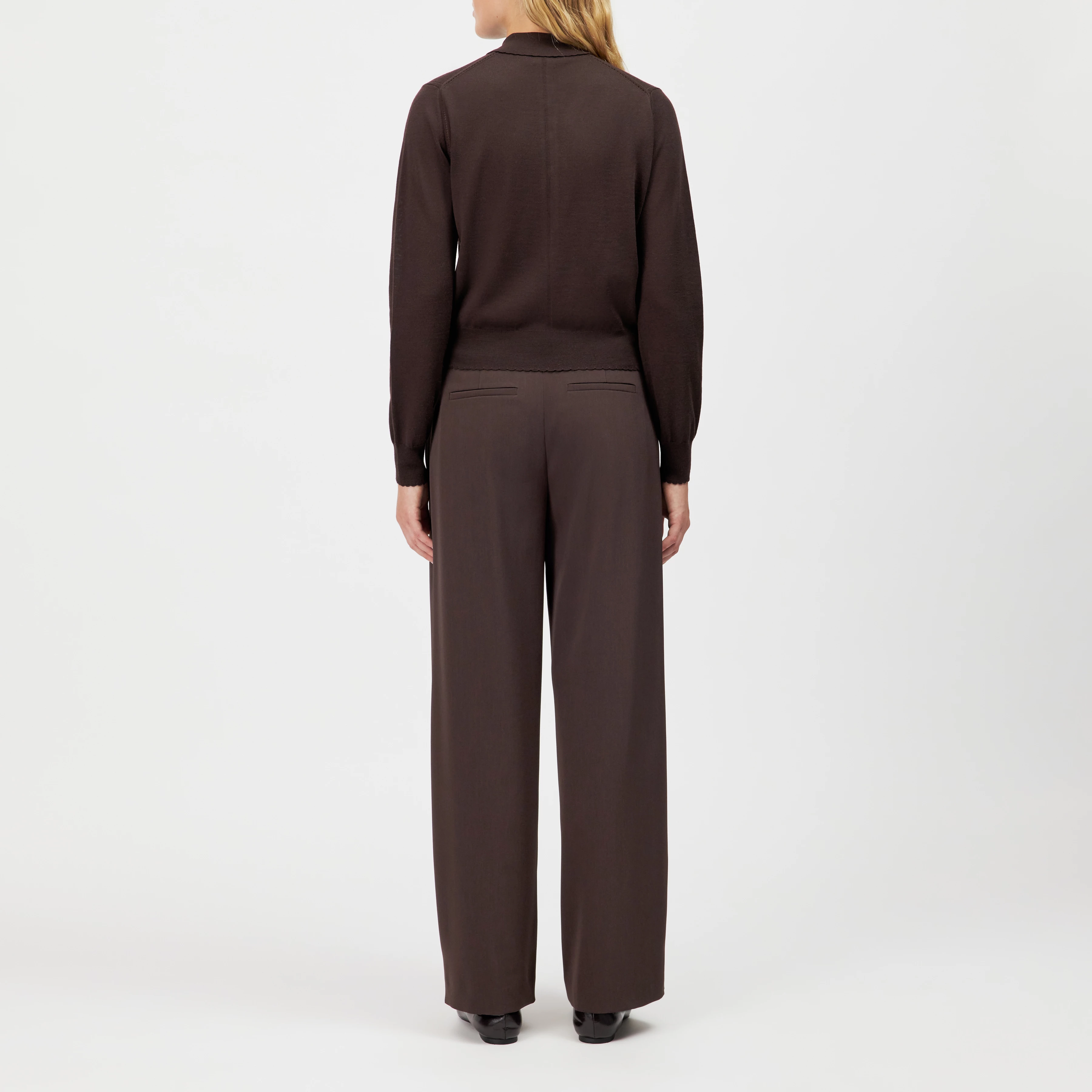 MYNERVA - Pure wool knit polo shirt - women - brown - Rückansicht