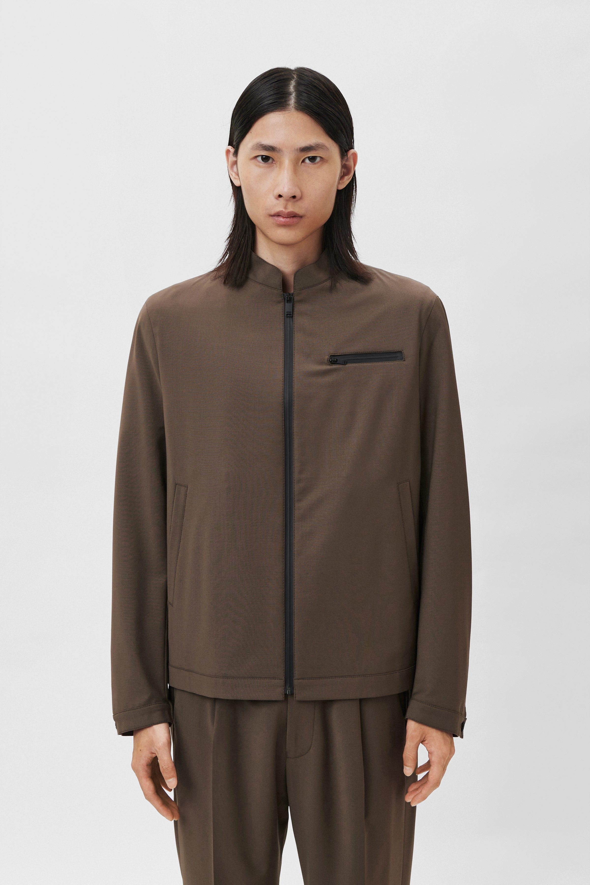 NESSO - sporty jacket with stand up collar and chest pocket - men - brown - Frontansicht