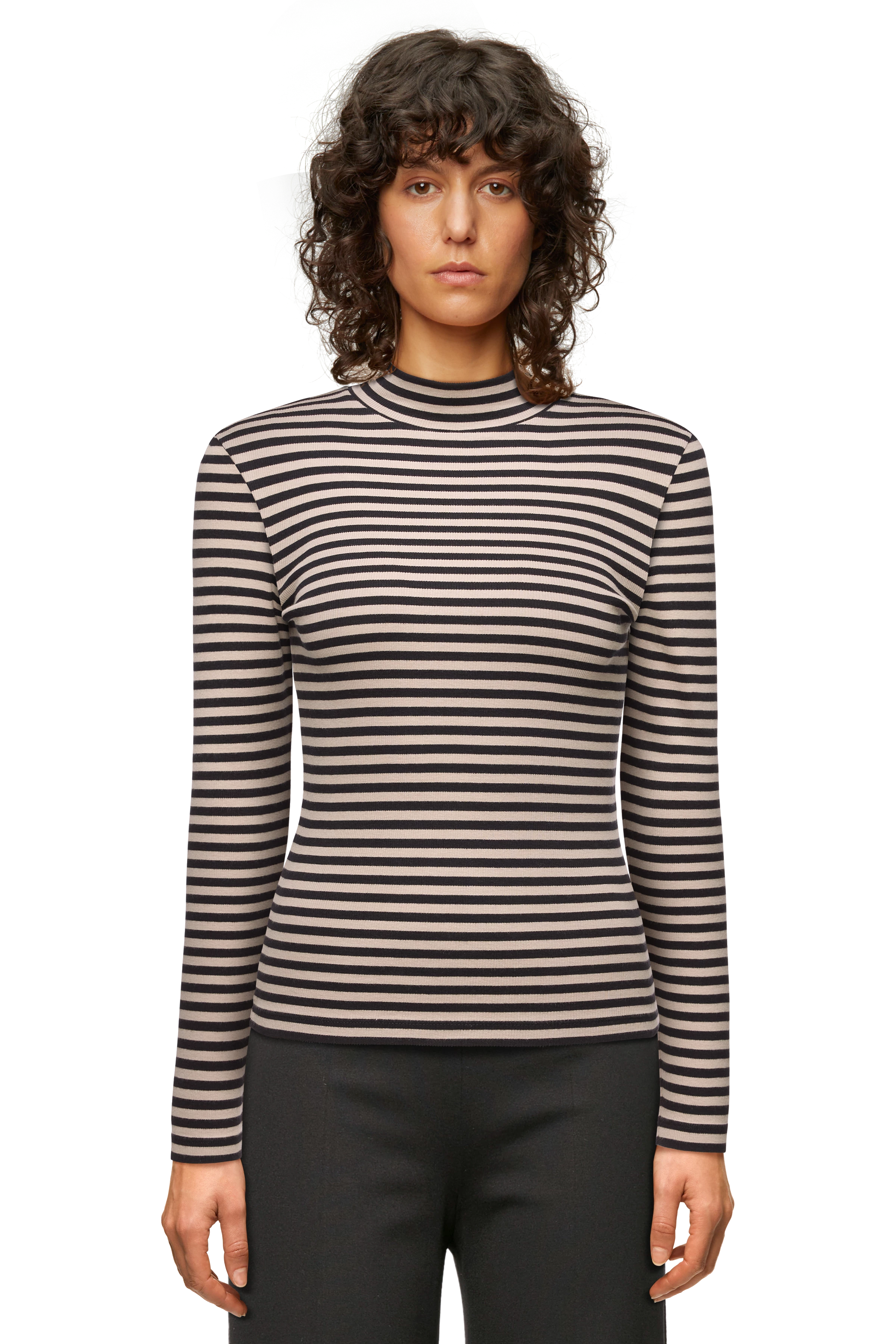 FJOLA - Long-sleeve top with stand-up collar in a clean striped pattern - women - beige - Frontansicht