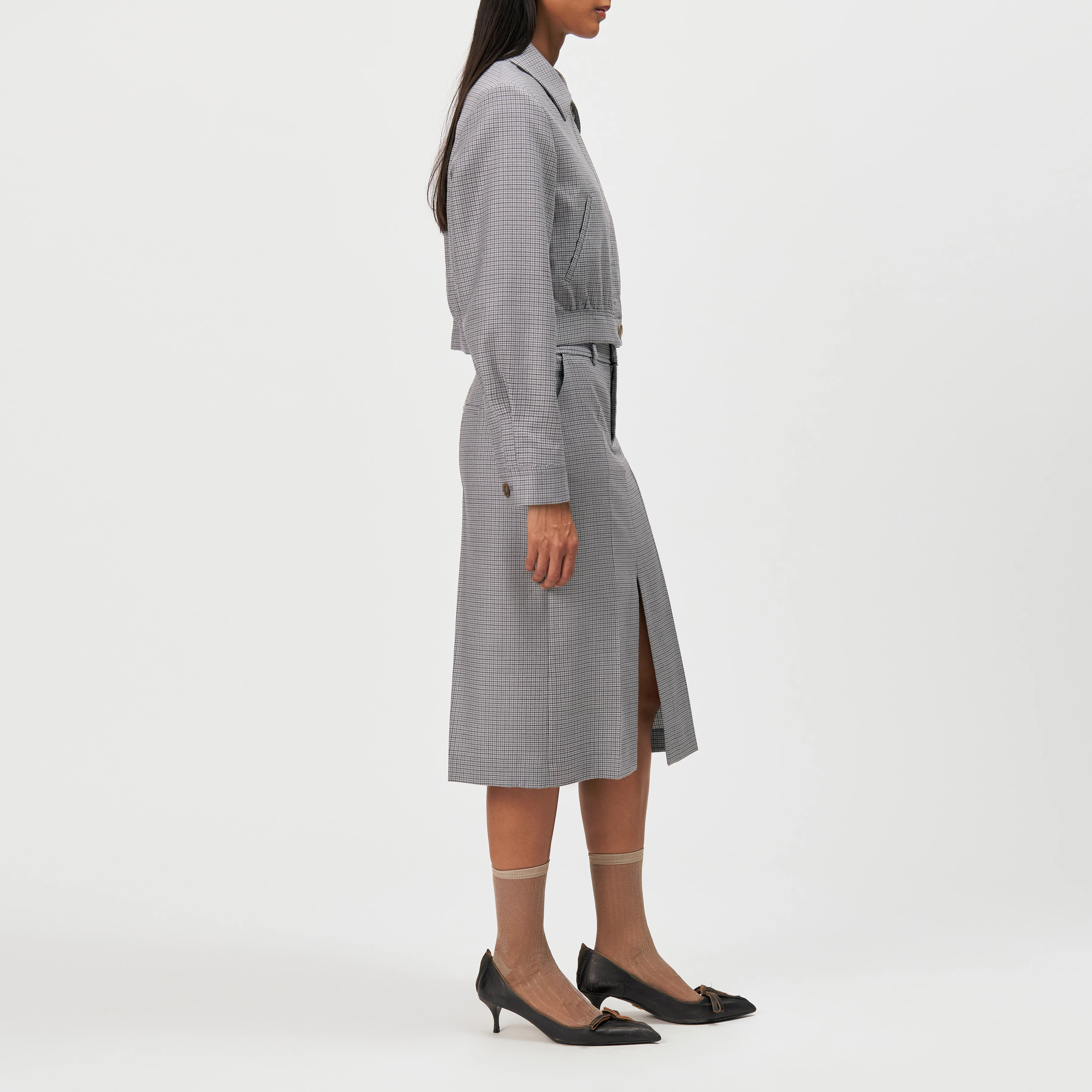 NJOLA_1 - Checked virgin wool pencil skirt - women - grey - Seitenansicht