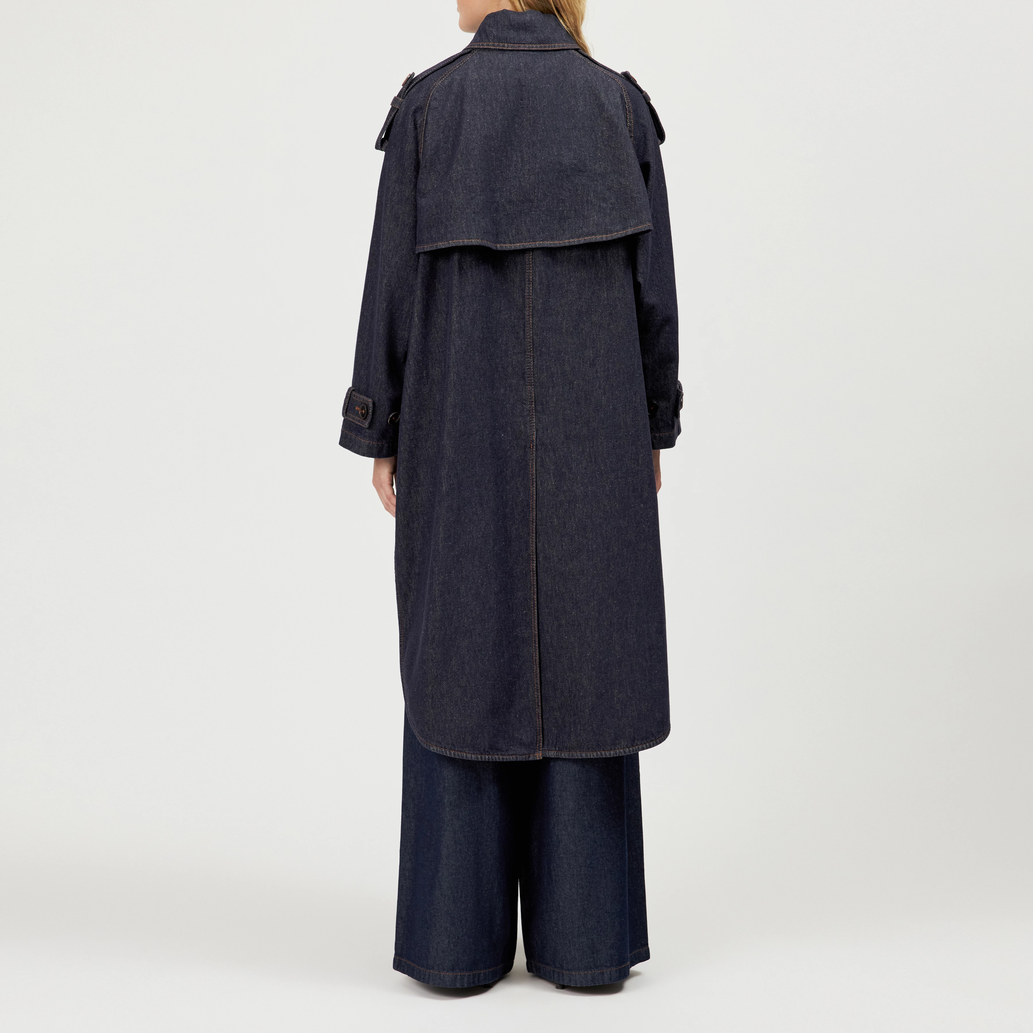 CHAILEY - Long denim cape coat - women - blue - Rückansicht
