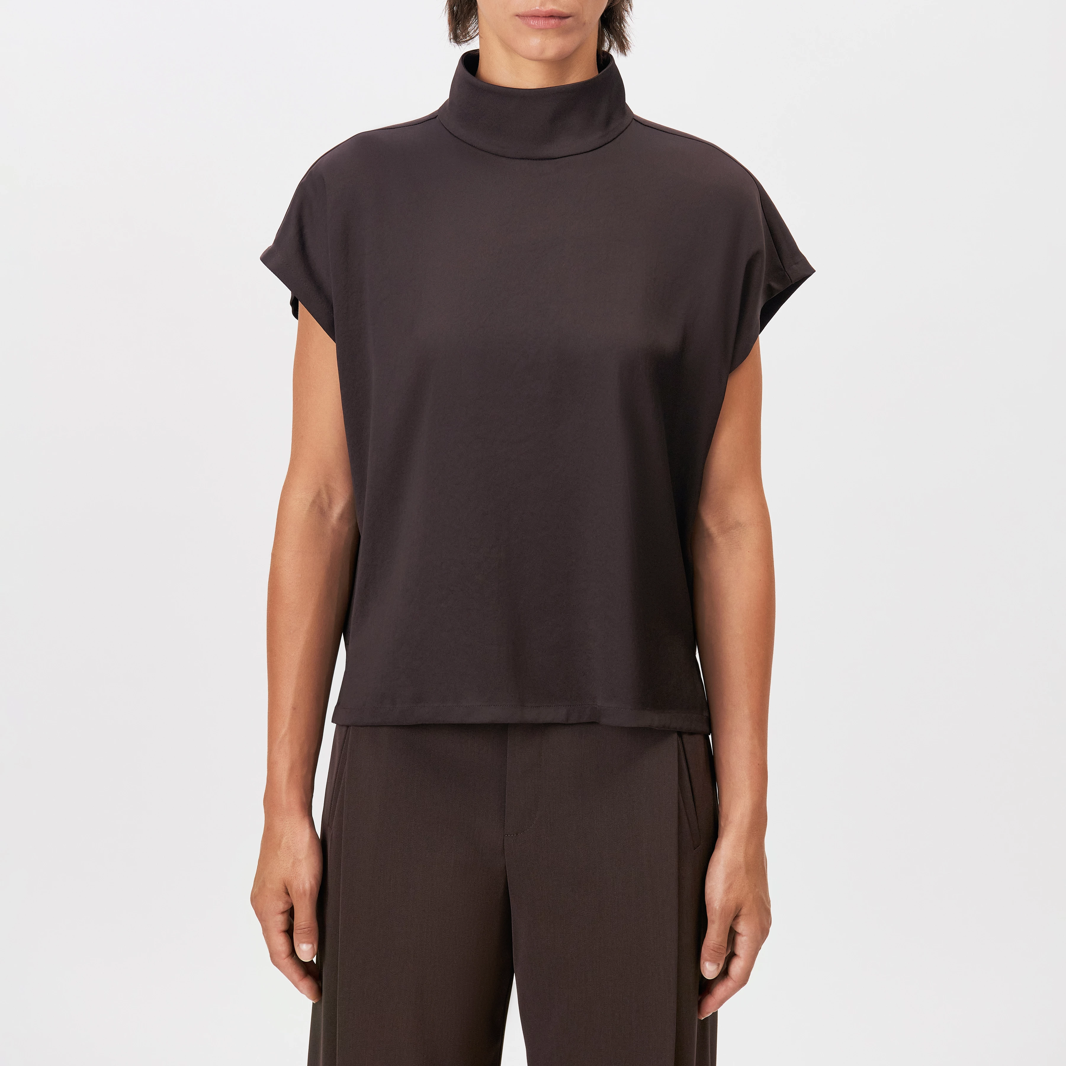 ALARIA_1 - Shirt blouse with stand-up collar in satin - women - brown - Frontansicht
