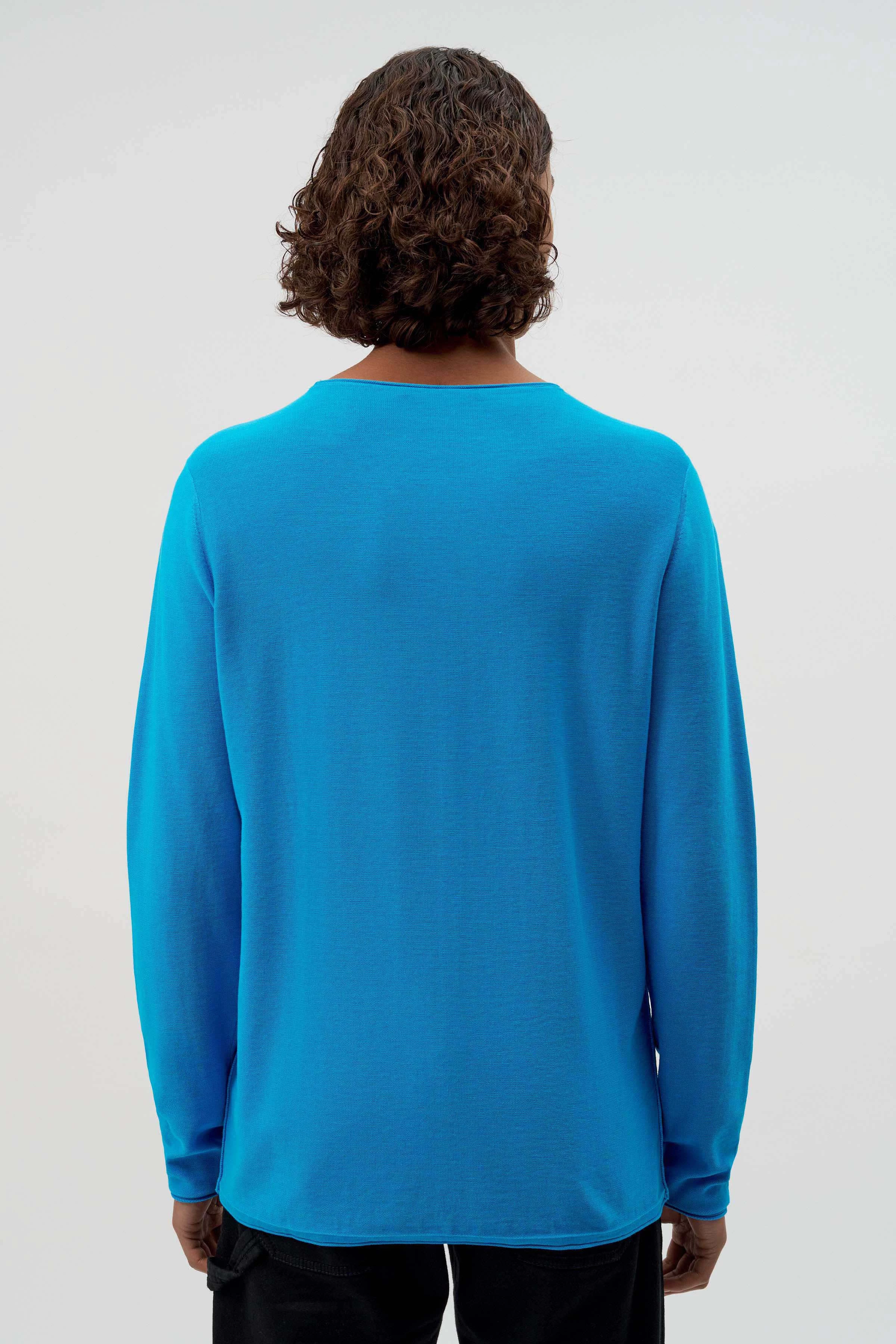 RIK - Sweater with rolled edges in pure cotton - men - blue - Rückansicht