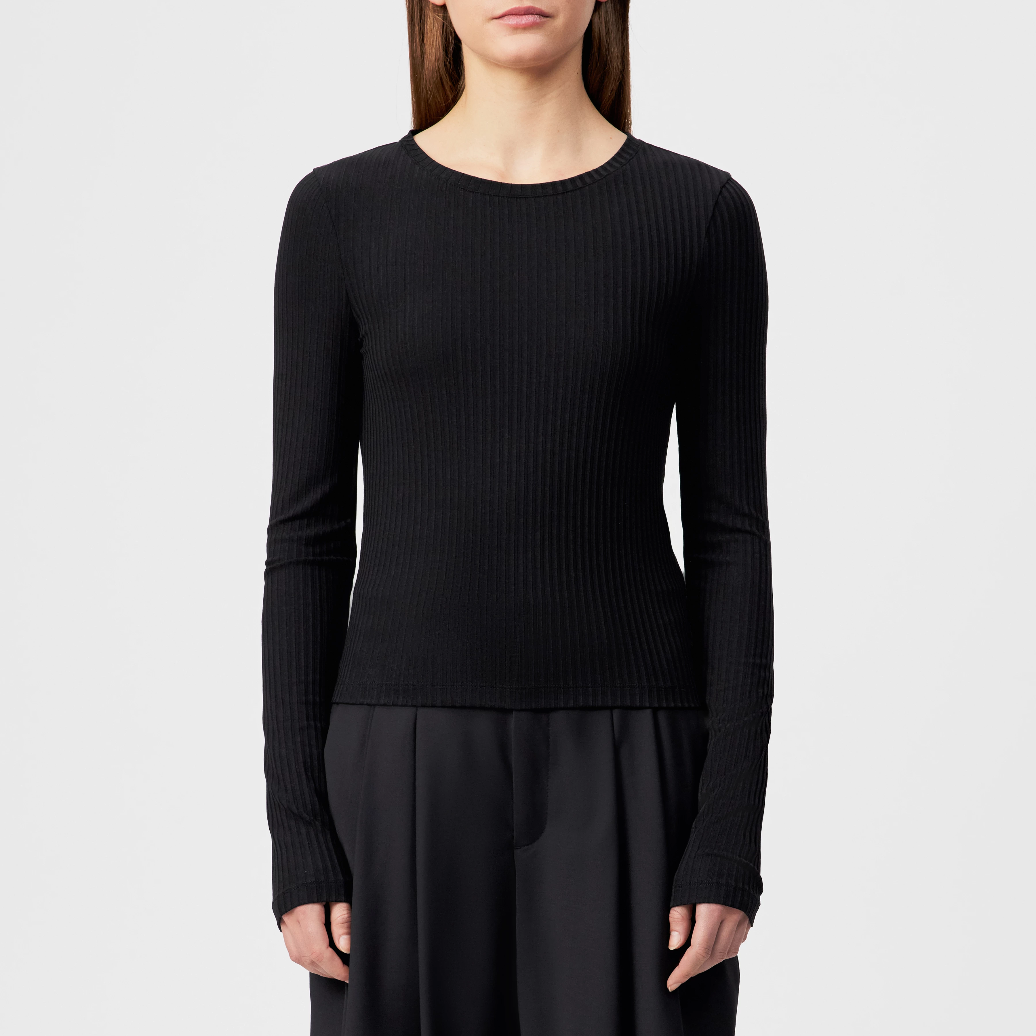 HEJUNO - Slim fit ribbed jersey long-sleeve shirt - women - black - Frontansicht