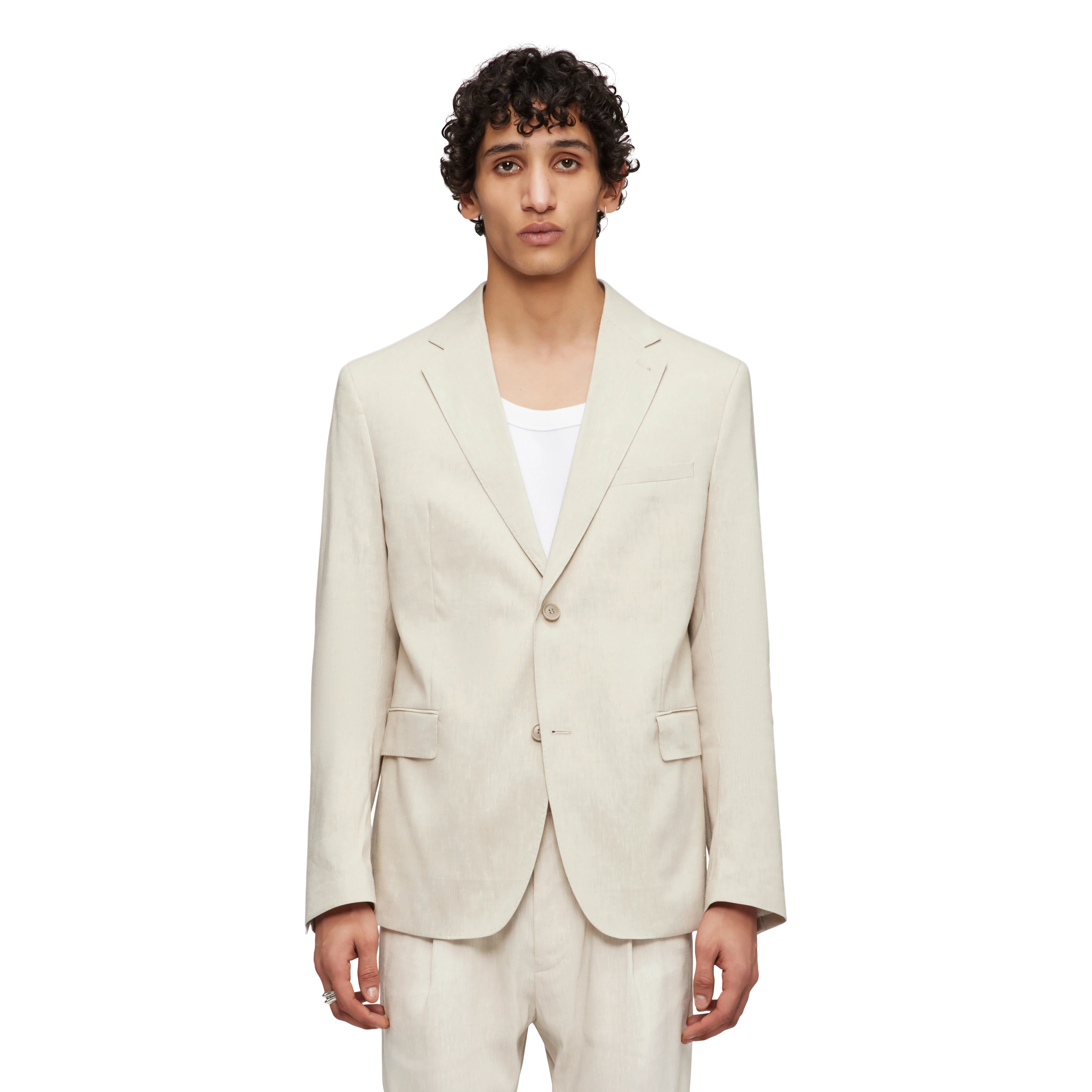 YAMES - Single-breasted jacket in linen blend - men - beige - Frontansicht