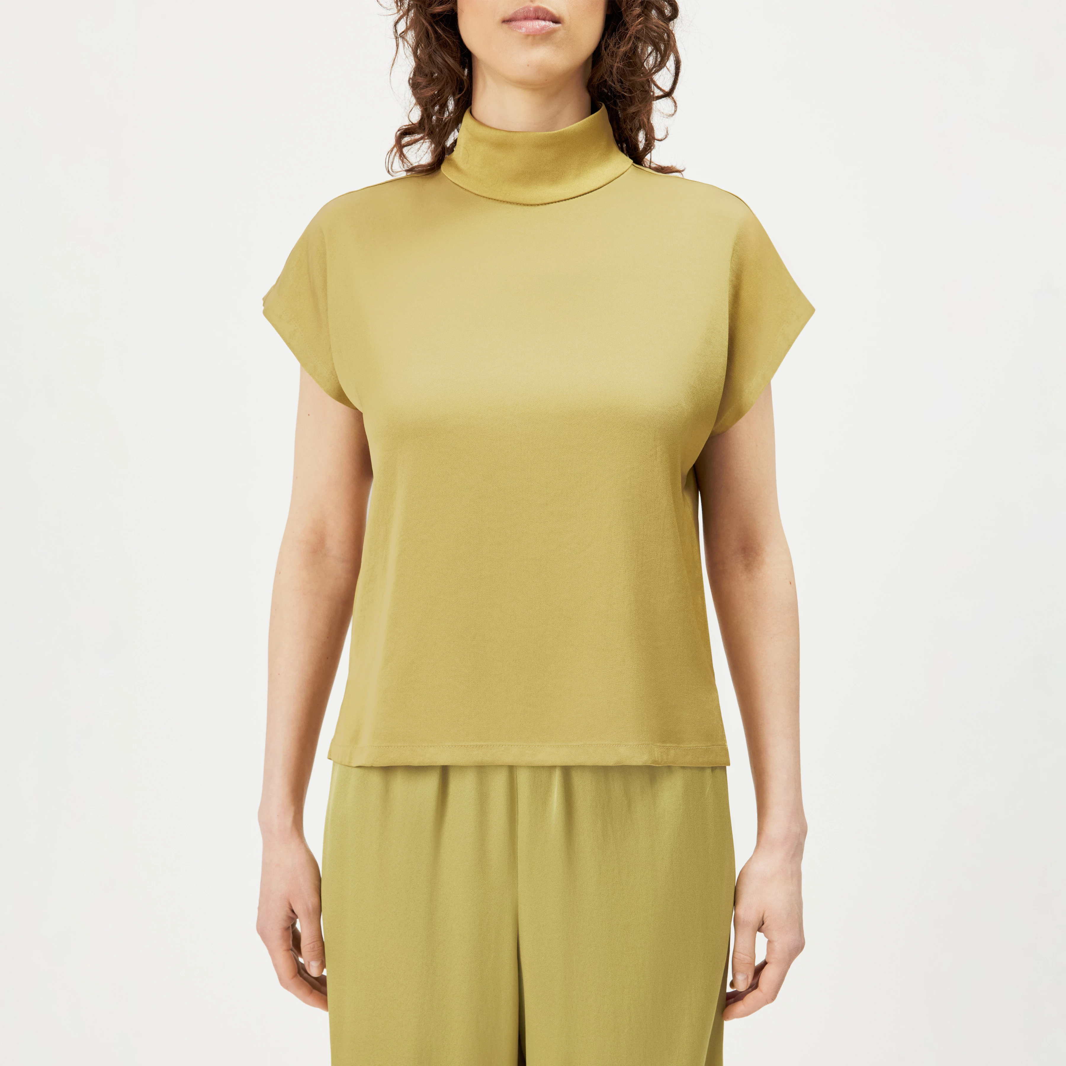 ALARIA_1 - Shirt blouse with stand-up collar in satin - women - brown - Frontansicht