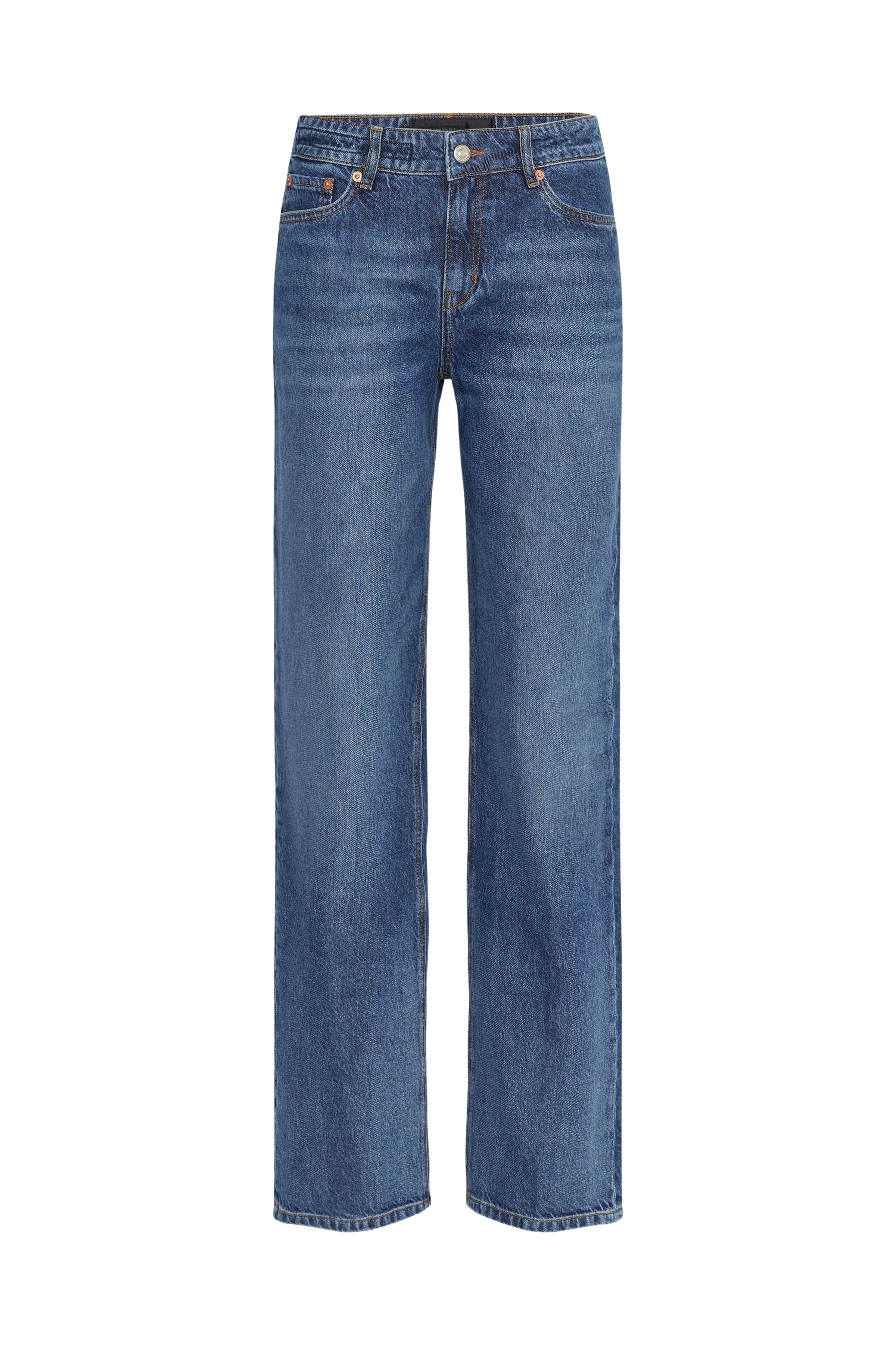 FRONT - Low-Waist Baggy-Jeans in fließendem Denim mit Stonewash - Damen - blau - Freisteller Frontansicht