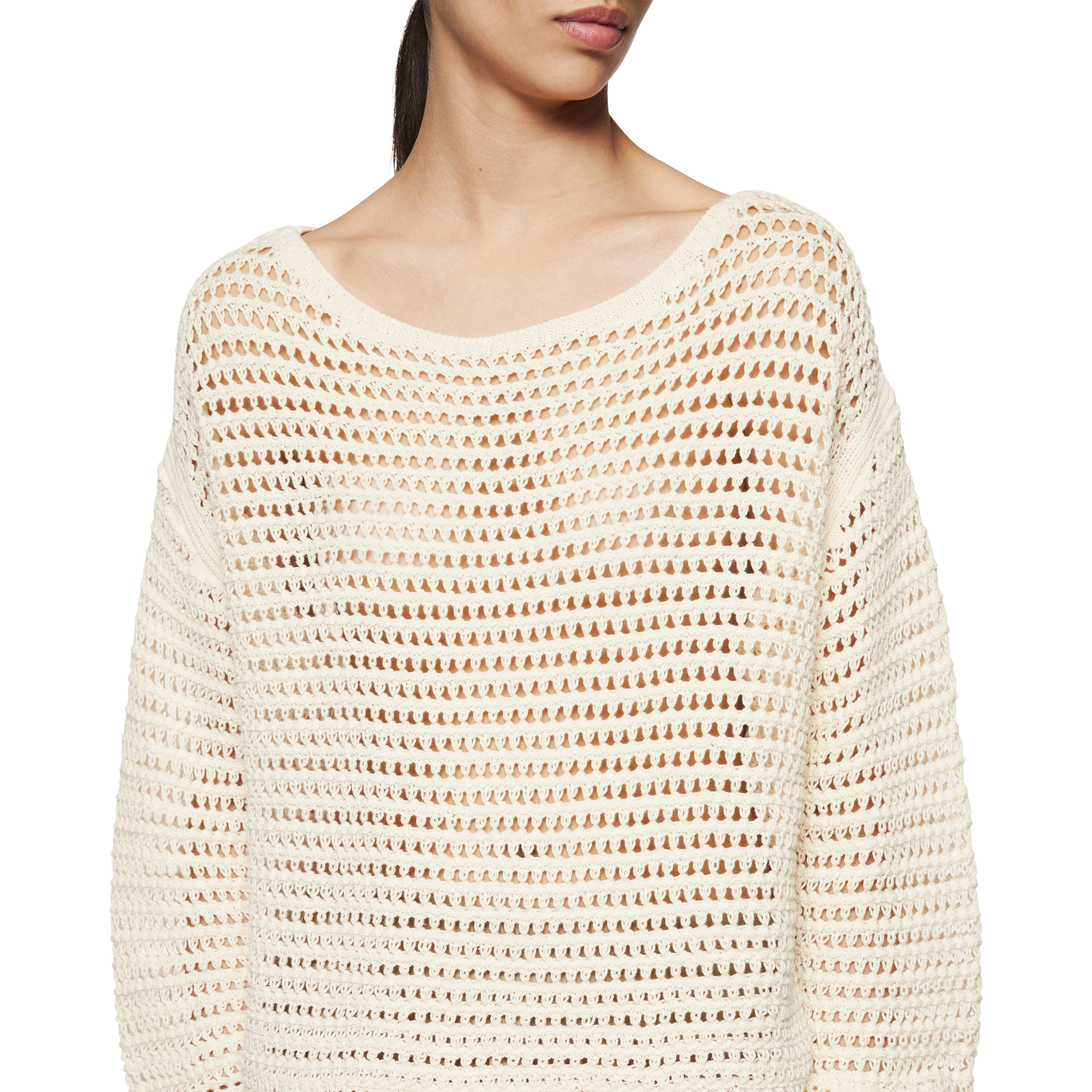IMENIA - Verkürzter Pullover in Häckelstruktur - Damen - beige - Detailansicht am Model