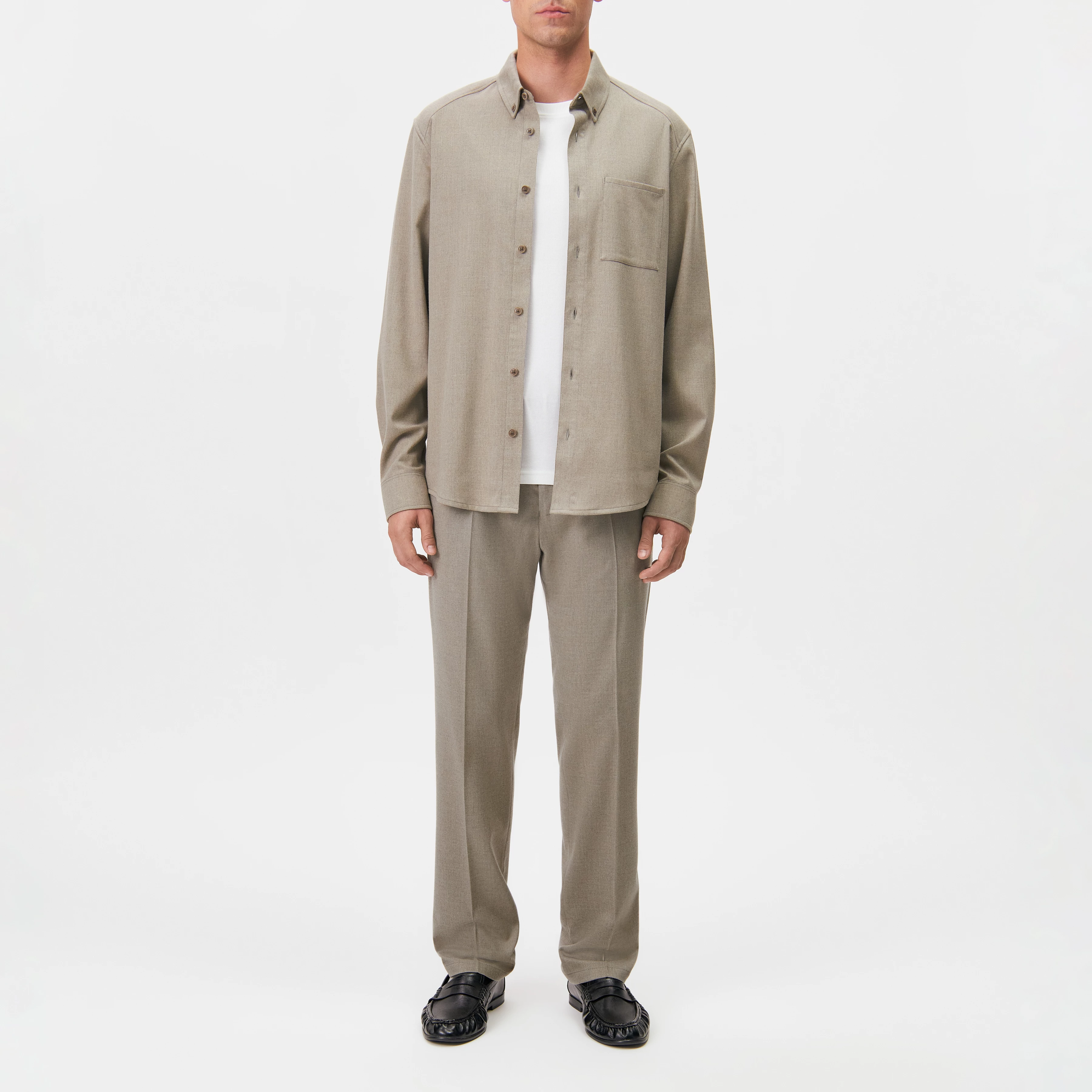 AJEND_RGLR - Tailored trousers in twill look - men - beige - Ganzkörper-Frontansicht