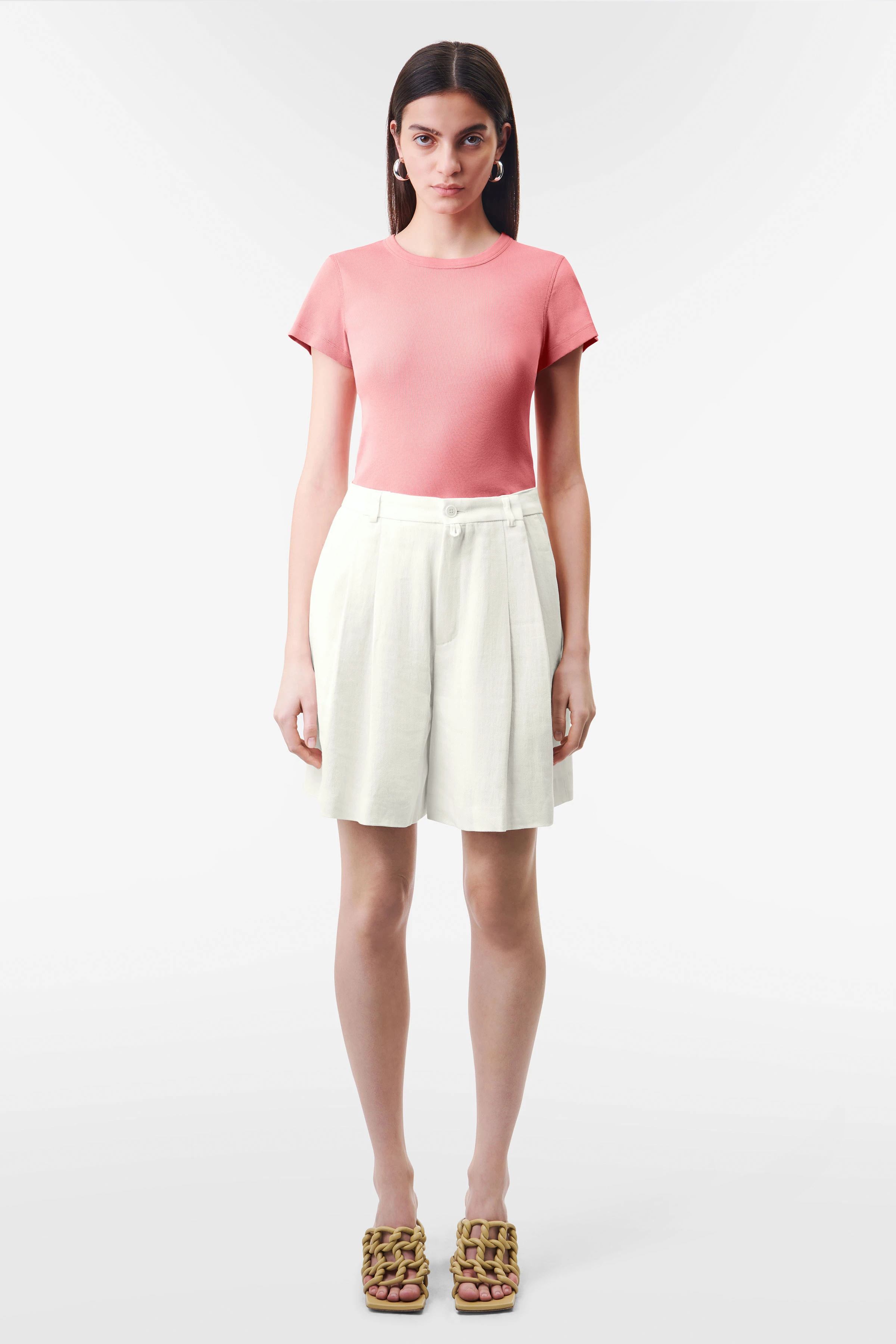 KOALE - t-shirt with round neck and baby sleeve in pure cotton - women - pink - Ganzkörper-Frontansicht