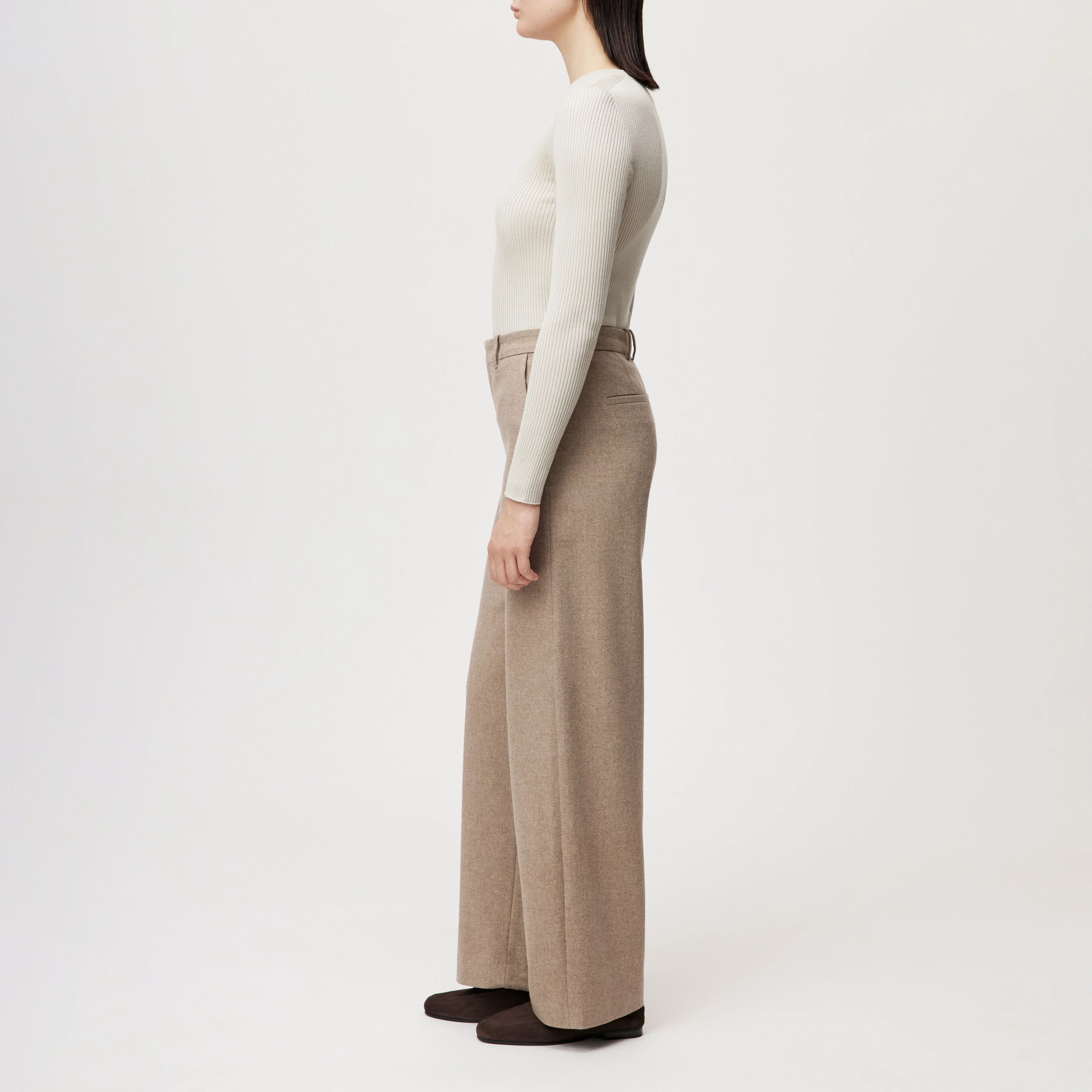 DESK - Hose mit Barrel-Leg in Woll-Mix - Damen - beige - Seitenansicht