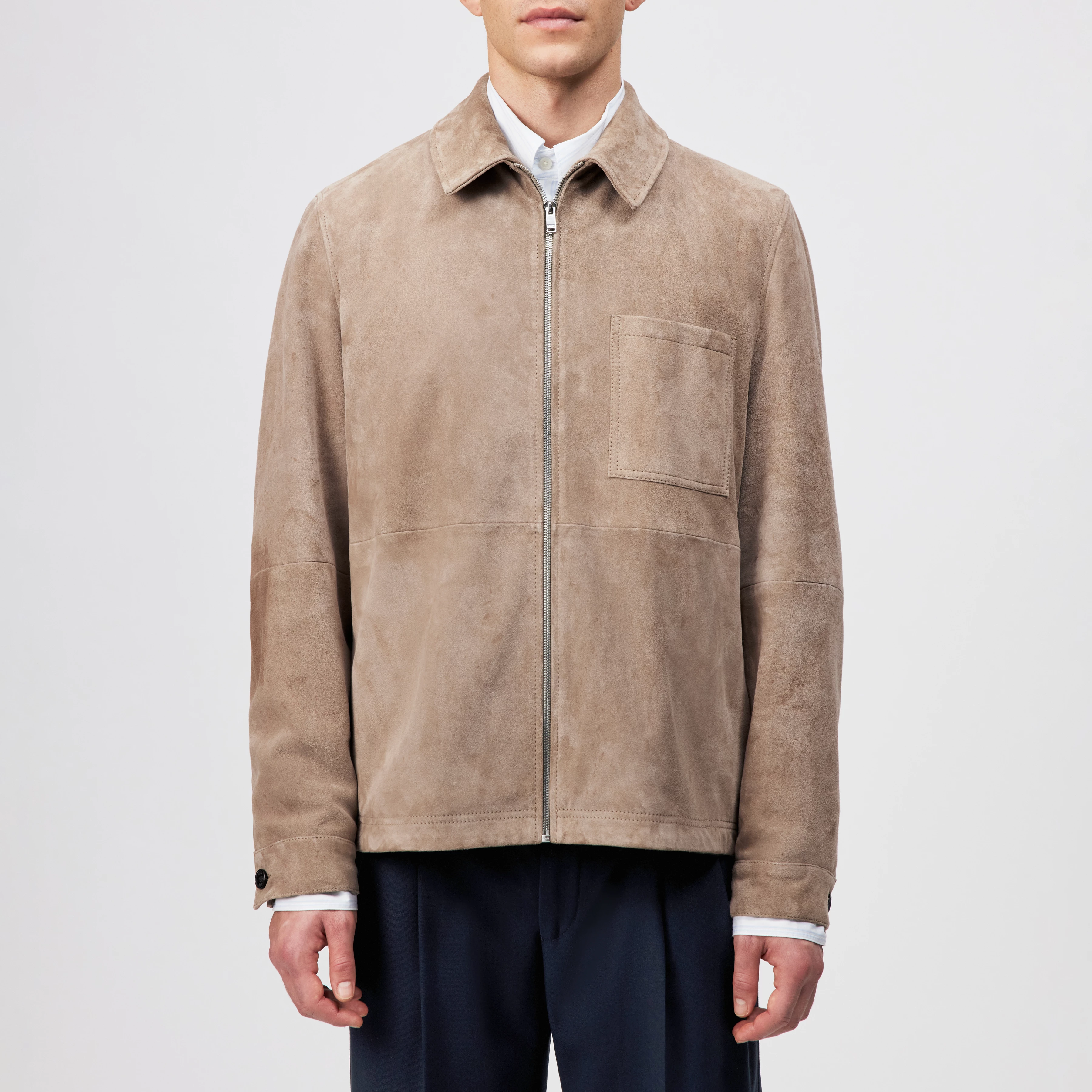 JERSON - Jacket with turn-down collar in suede leather - men - beige - Frontansicht