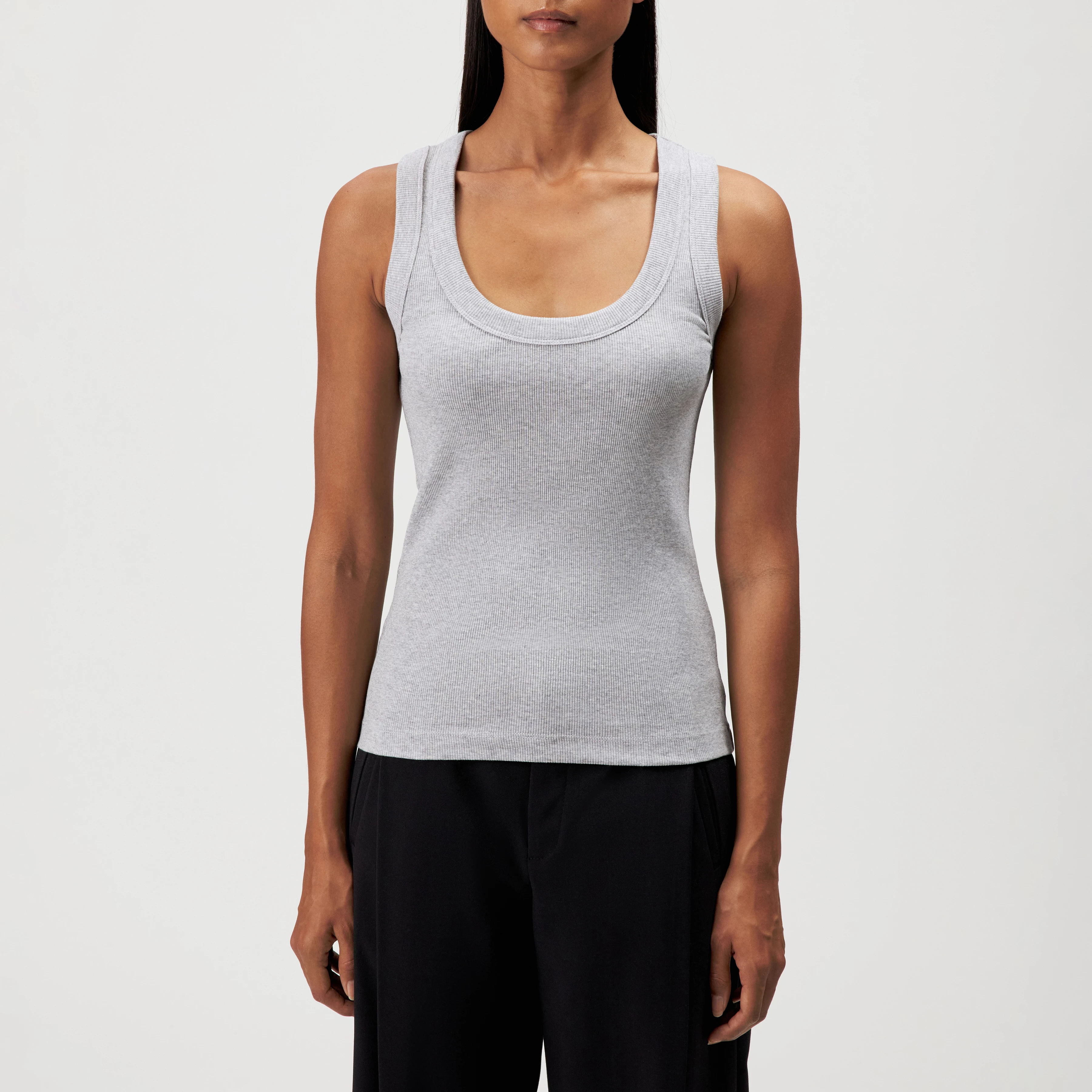 TAVIRA_2 - Ribbed cotton vest top - women - grey - Frontansicht