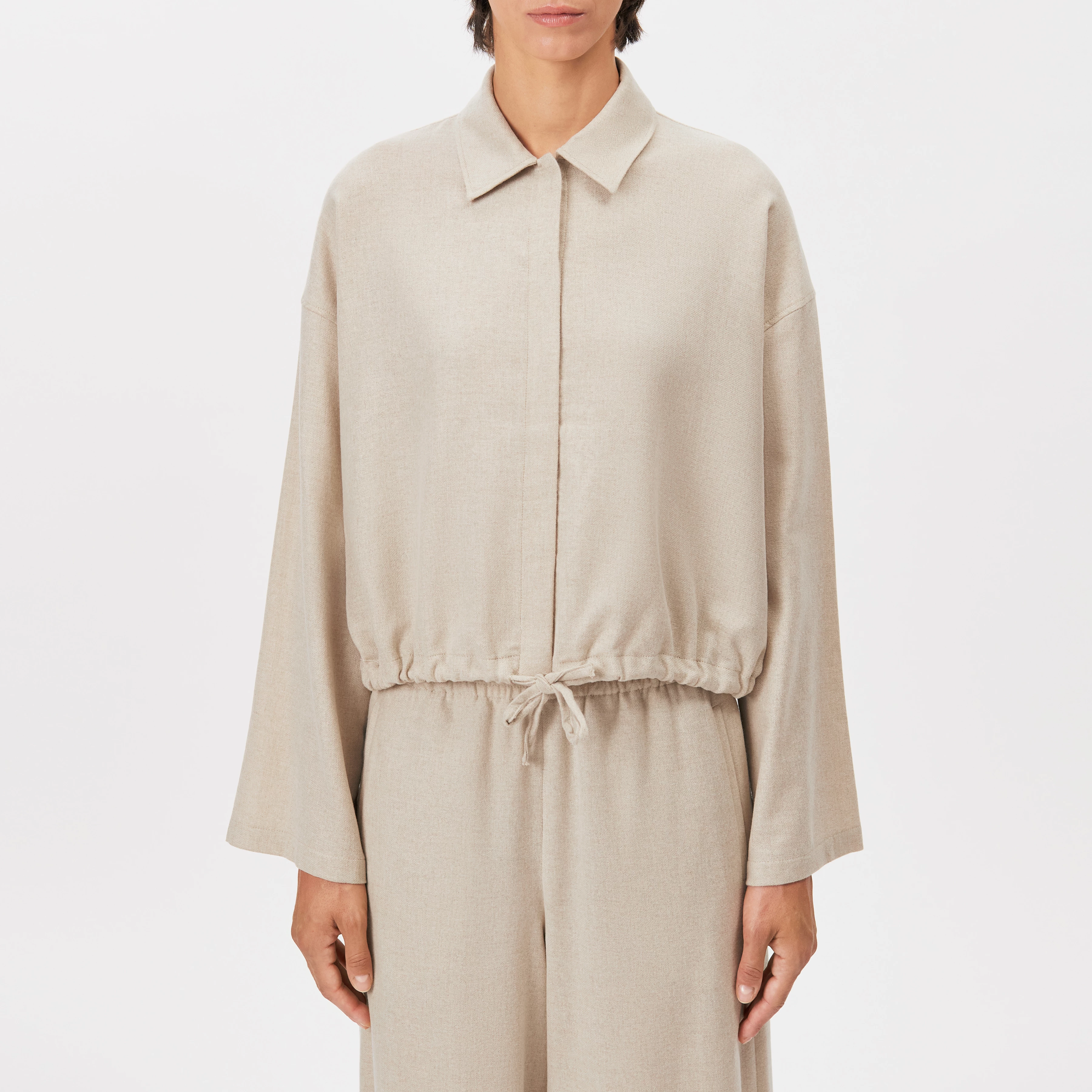 FIONEL - Blouse chemise cropped en mélange de laine - women - beige - Frontansicht