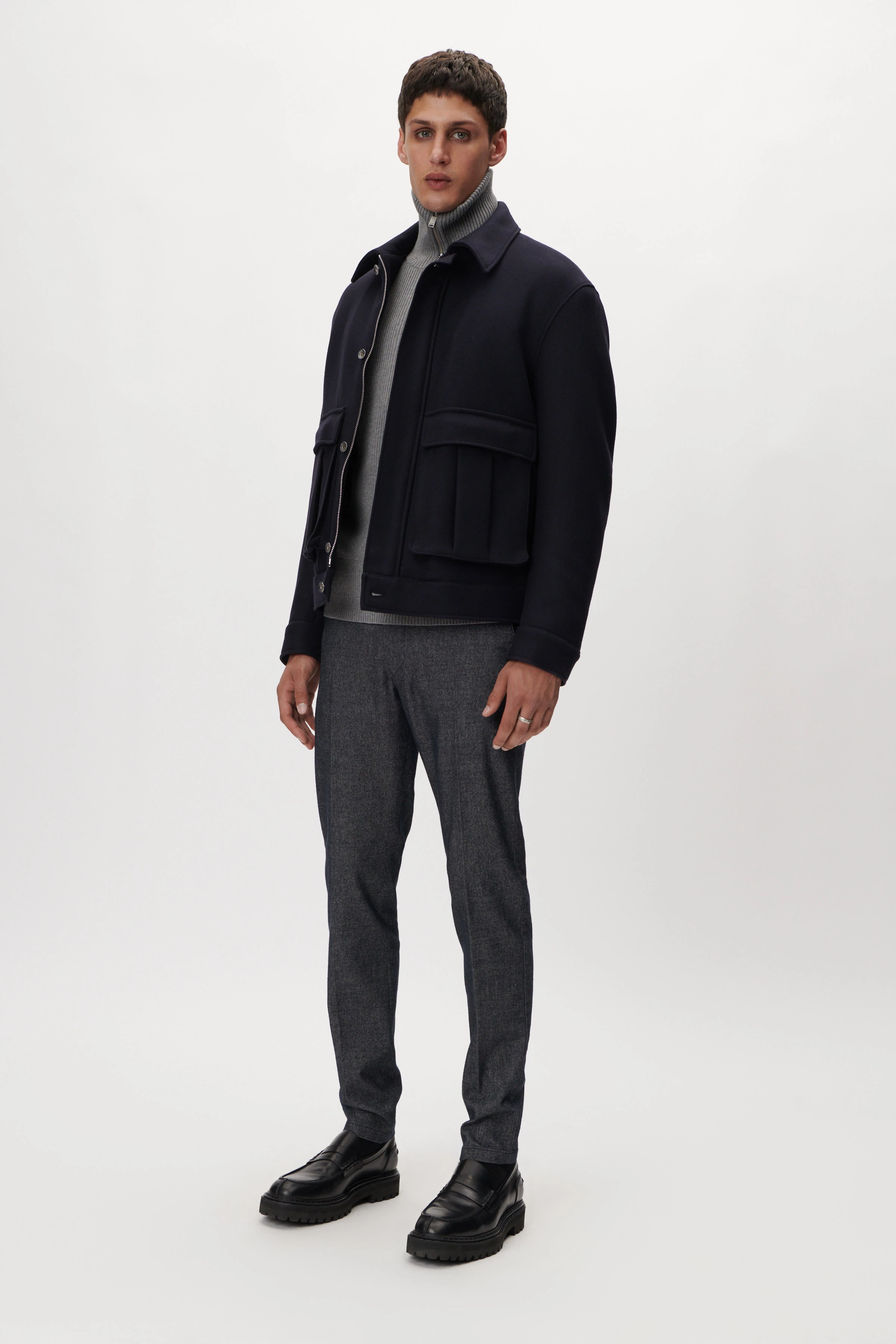 MANUELO - Zip Troyer in Kaschmirmix - Herren - grau - Ganzkörper-Frontansicht