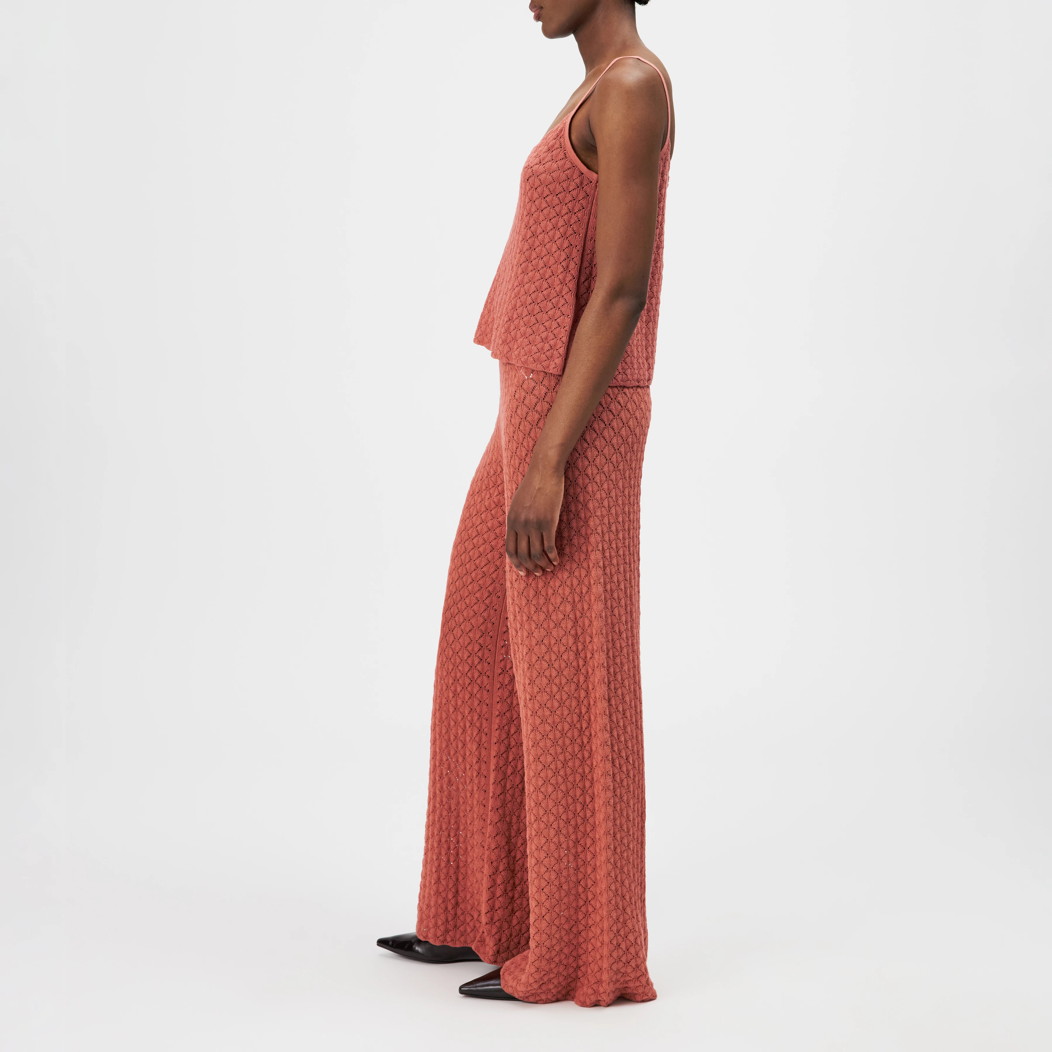 TINKO - Marlene trousers in textured cotton knit - women - orange - Seitenansicht