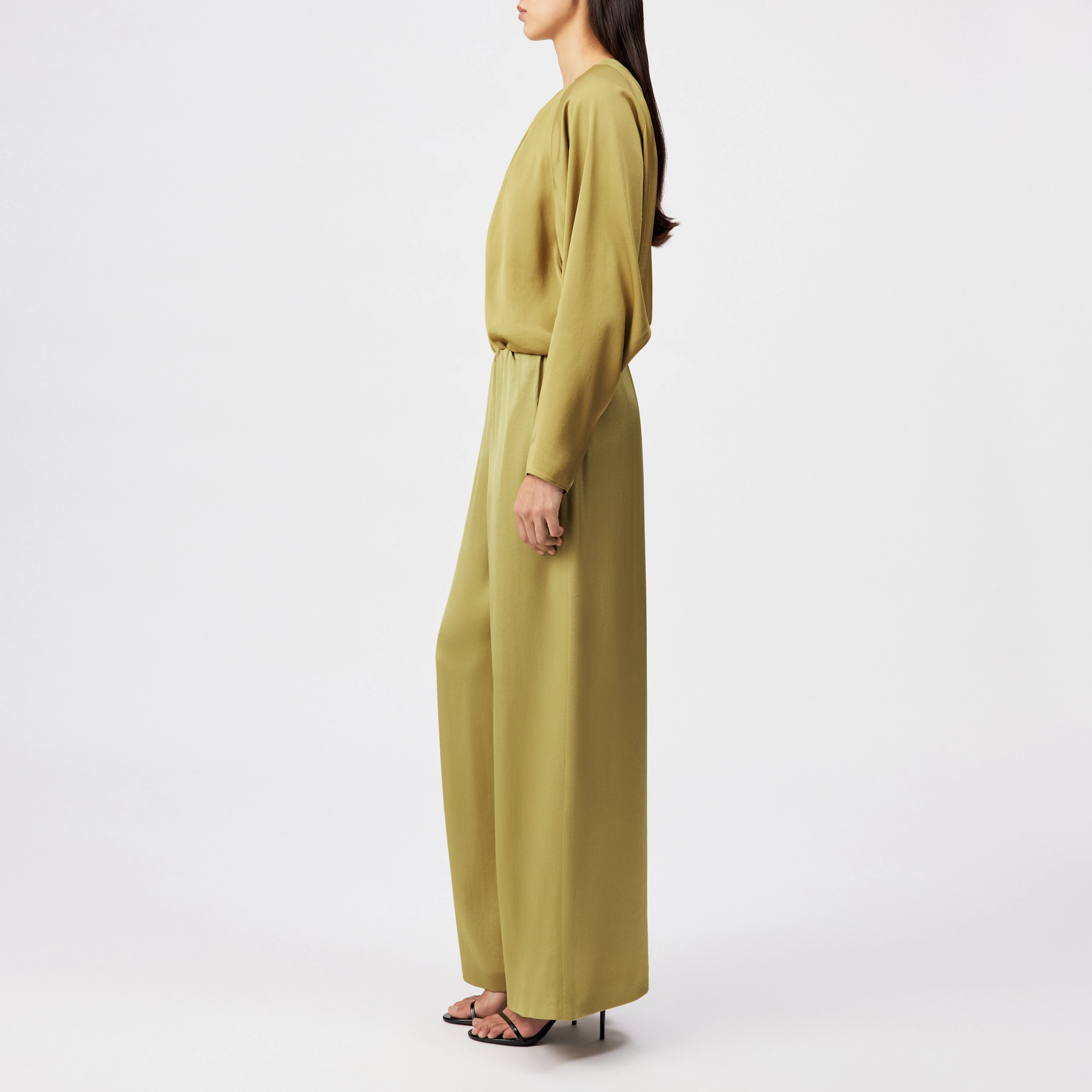 TWEEZER - Wijde broek in satijn - dames - bruin - Seitenansicht