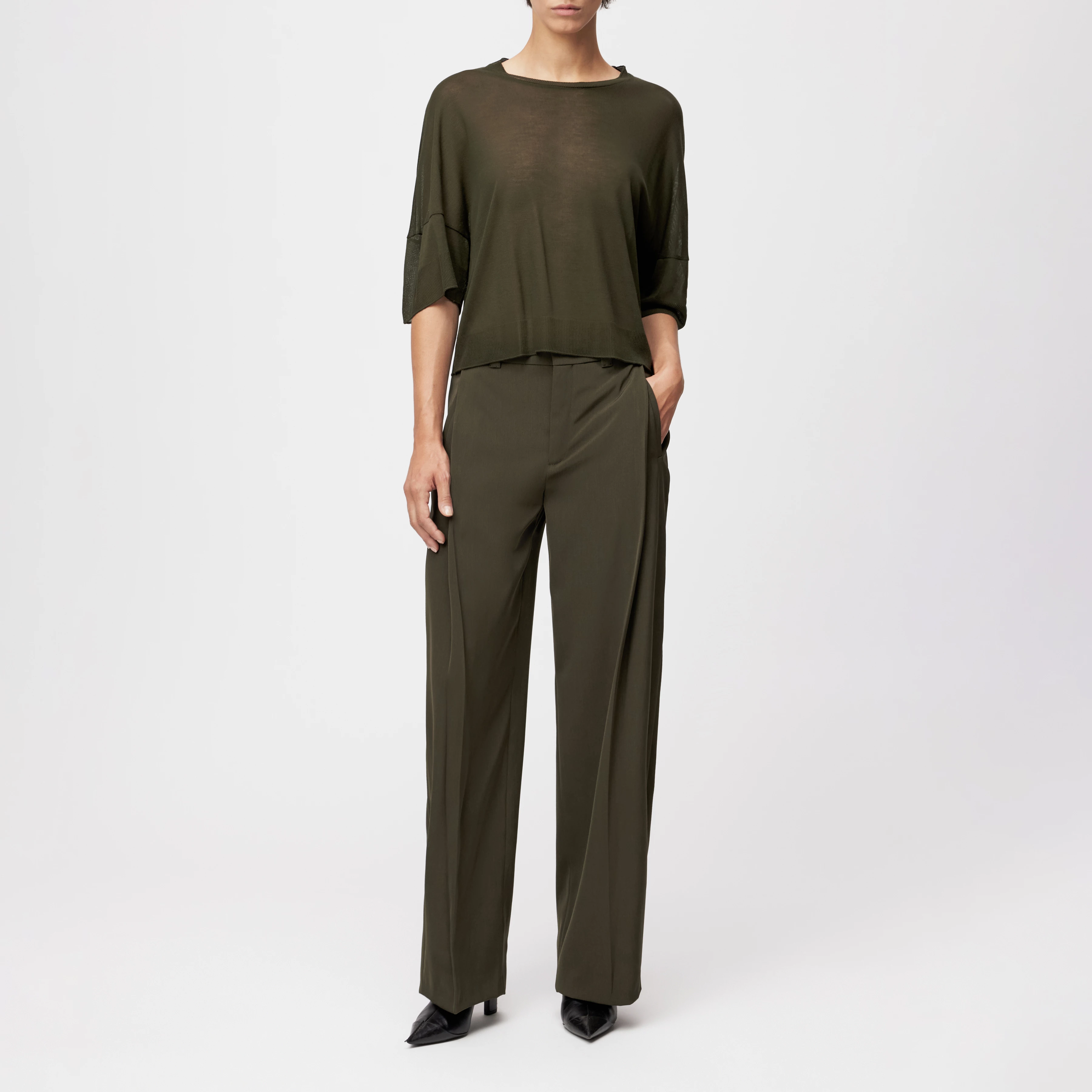 KUSIA - Verkürztes T-Shirt in transparentem Lyocell - Damen - grün - Ganzkörper-Frontansicht