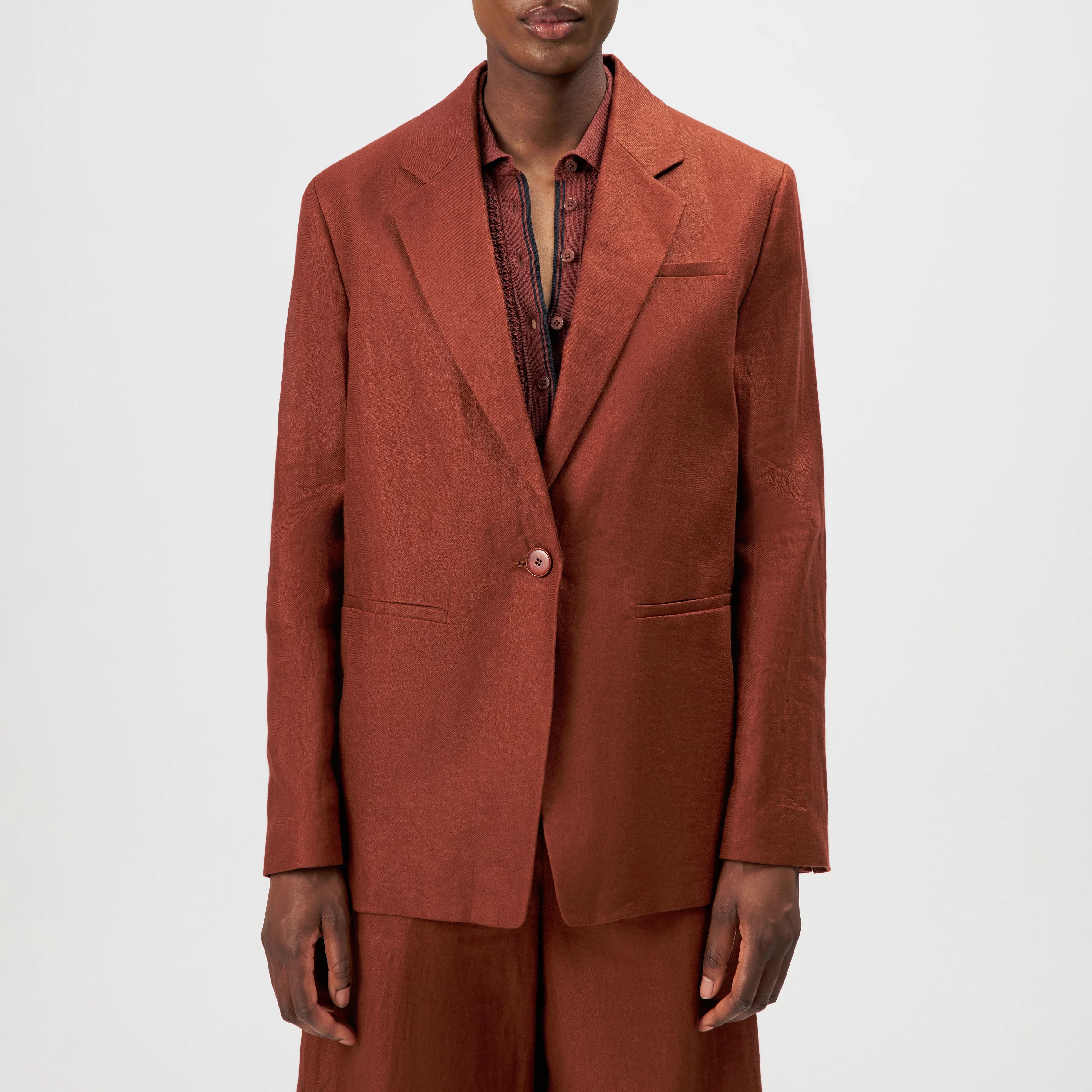 MOWTIE - Blazer décontracté à un bouton en lin pur - women - rouge - Frontansicht