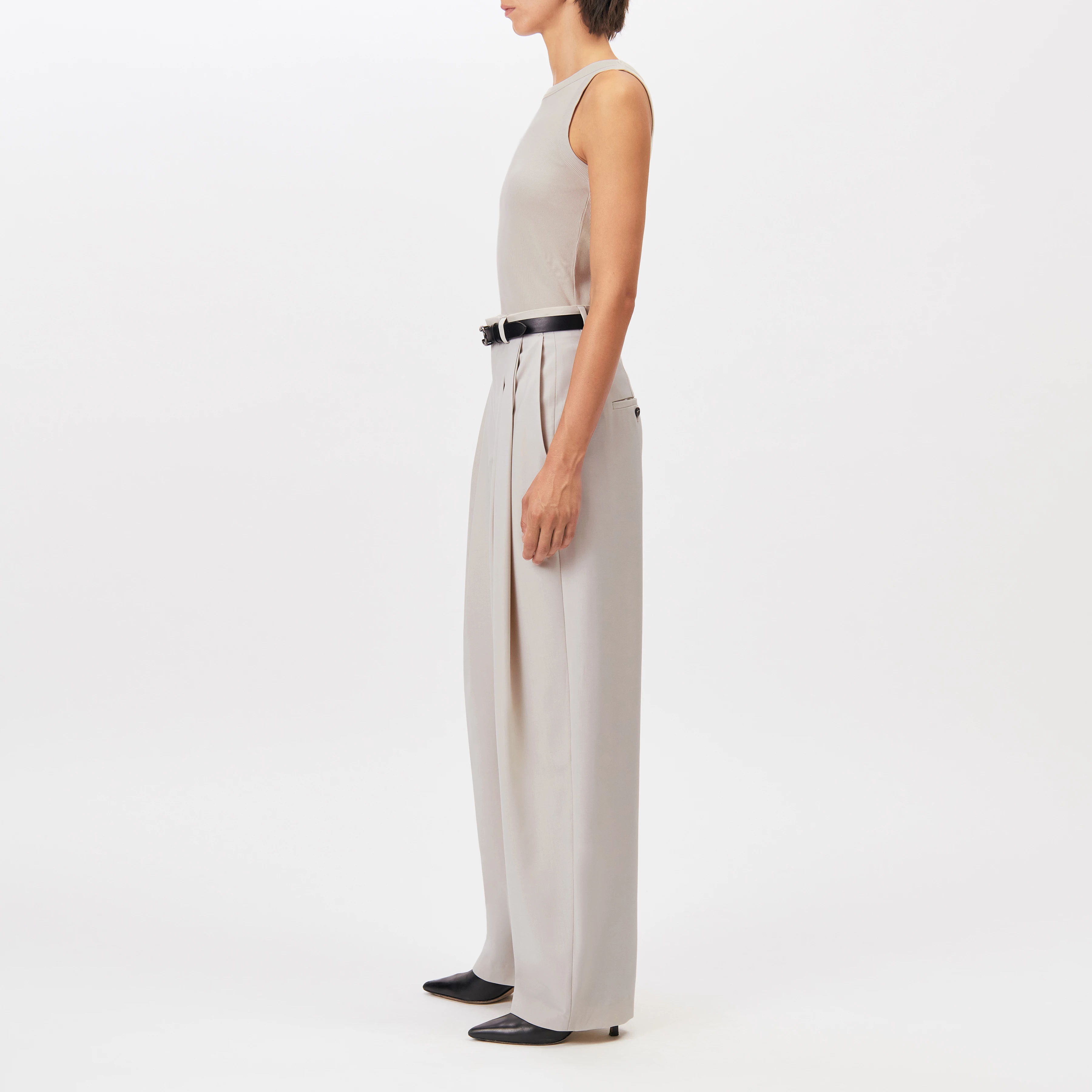 OLINA - Tanktop mit Rundhals in Baumwoll-Rippe - Damen - beige - Seitenansicht