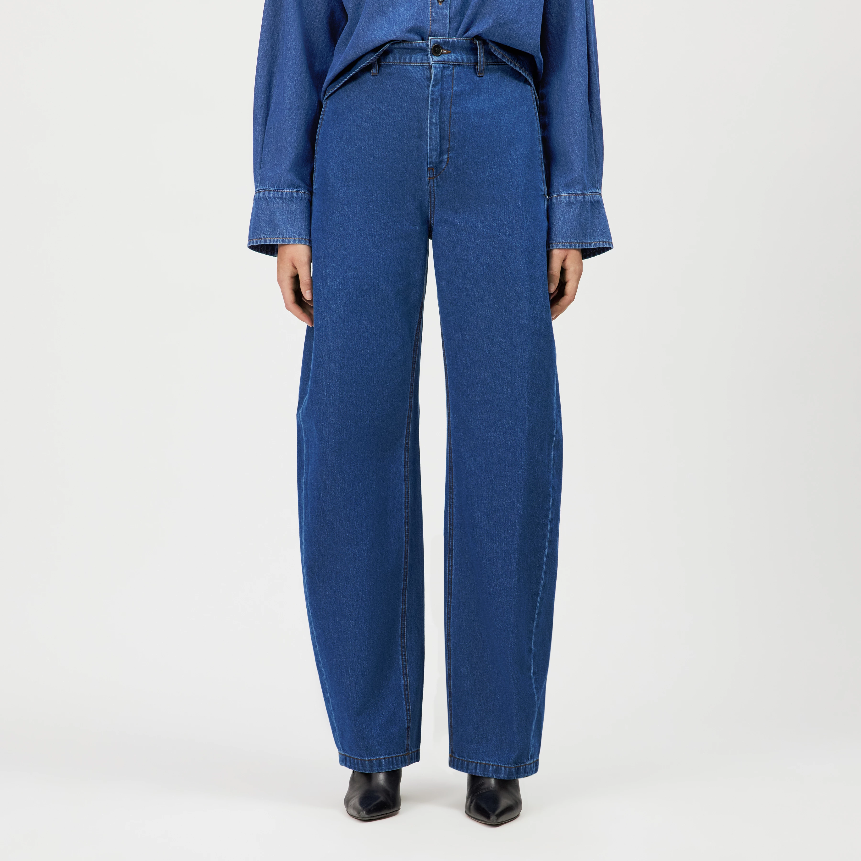 RECEIVE - Wide leg trousers in Tencel-cotton blend - women - blue - Frontansicht