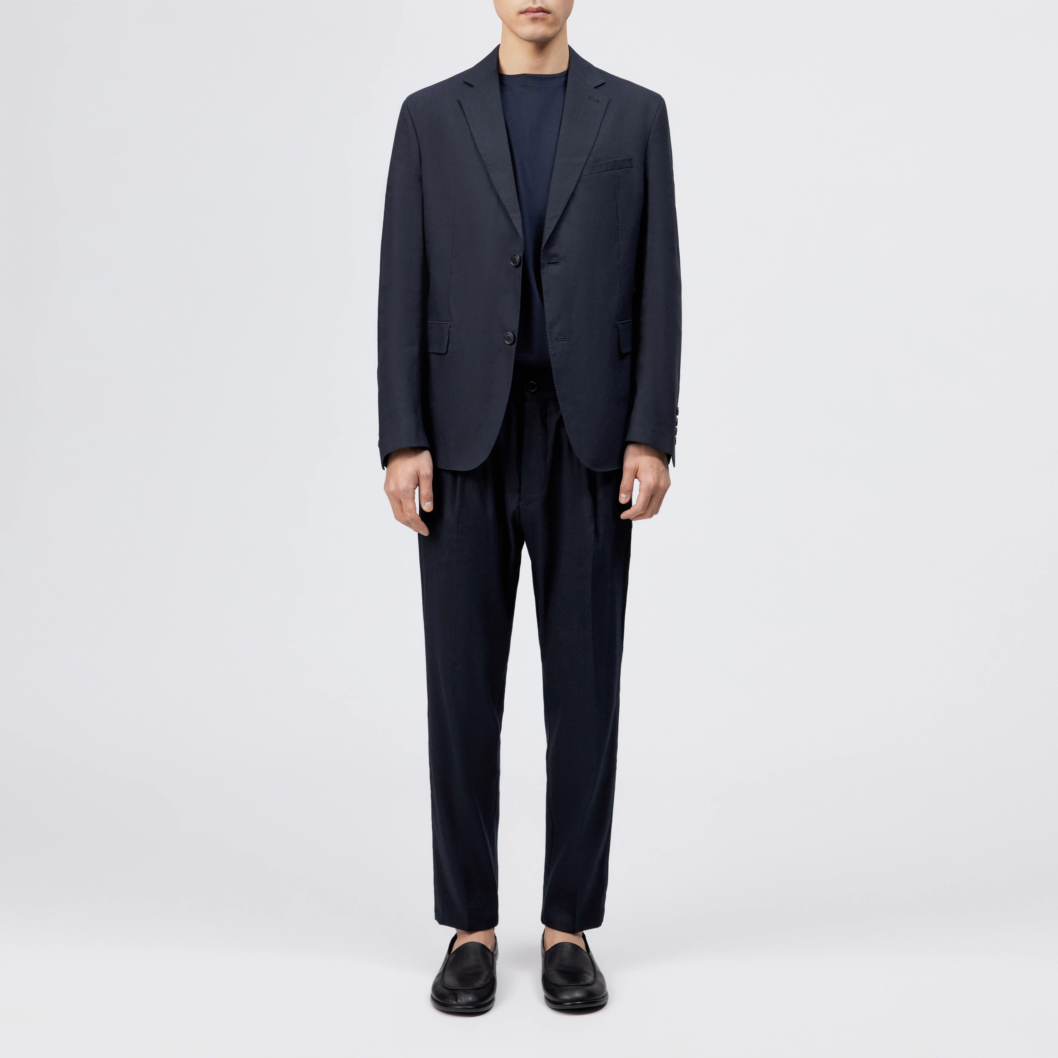 YAMES - Single-breasted jacket in linen blend - men - blue - Ganzkörper-Frontansicht