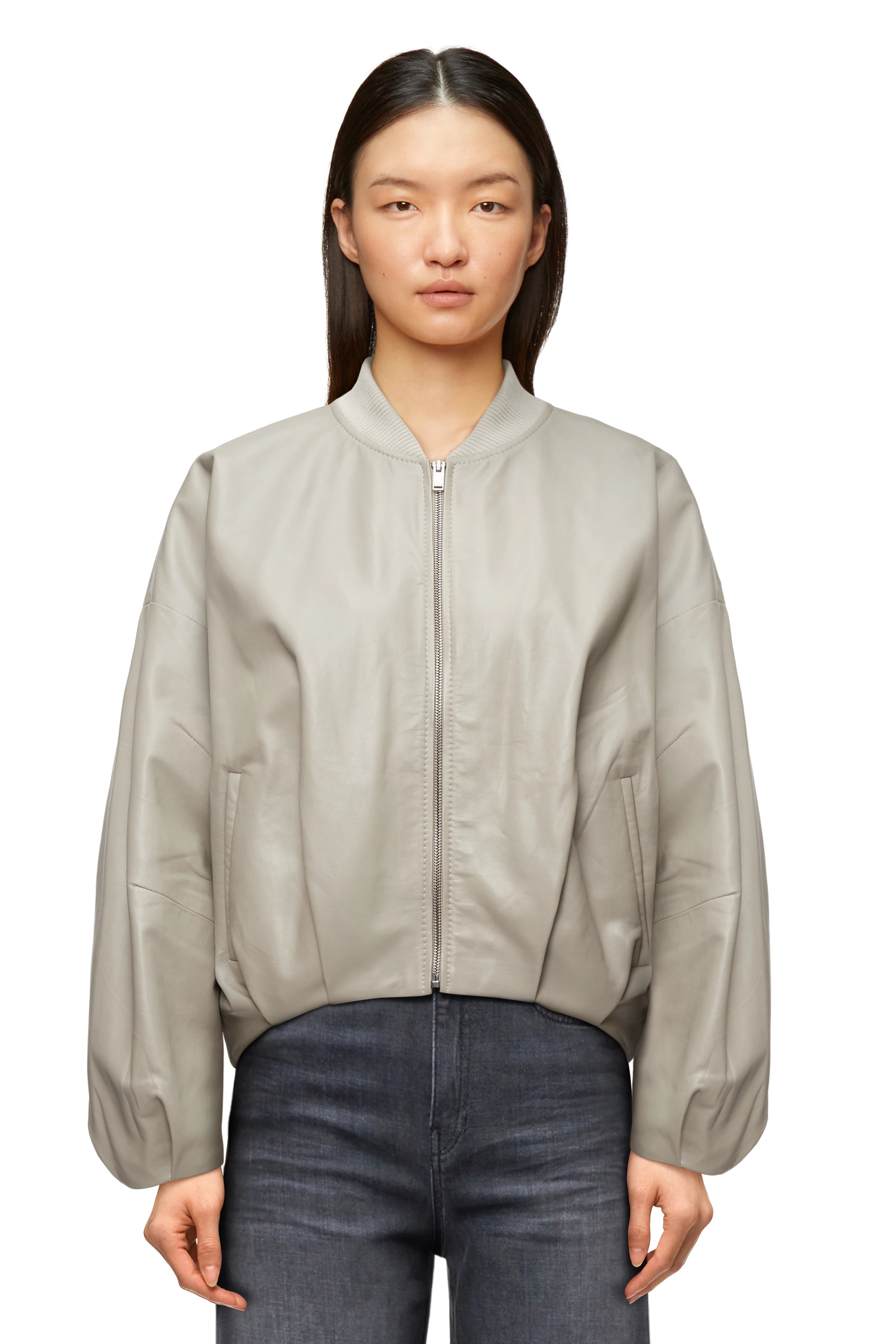 BRADDAN - Feminine Bomberjacke in softem Nappaleder - Damen - beige - Frontansicht