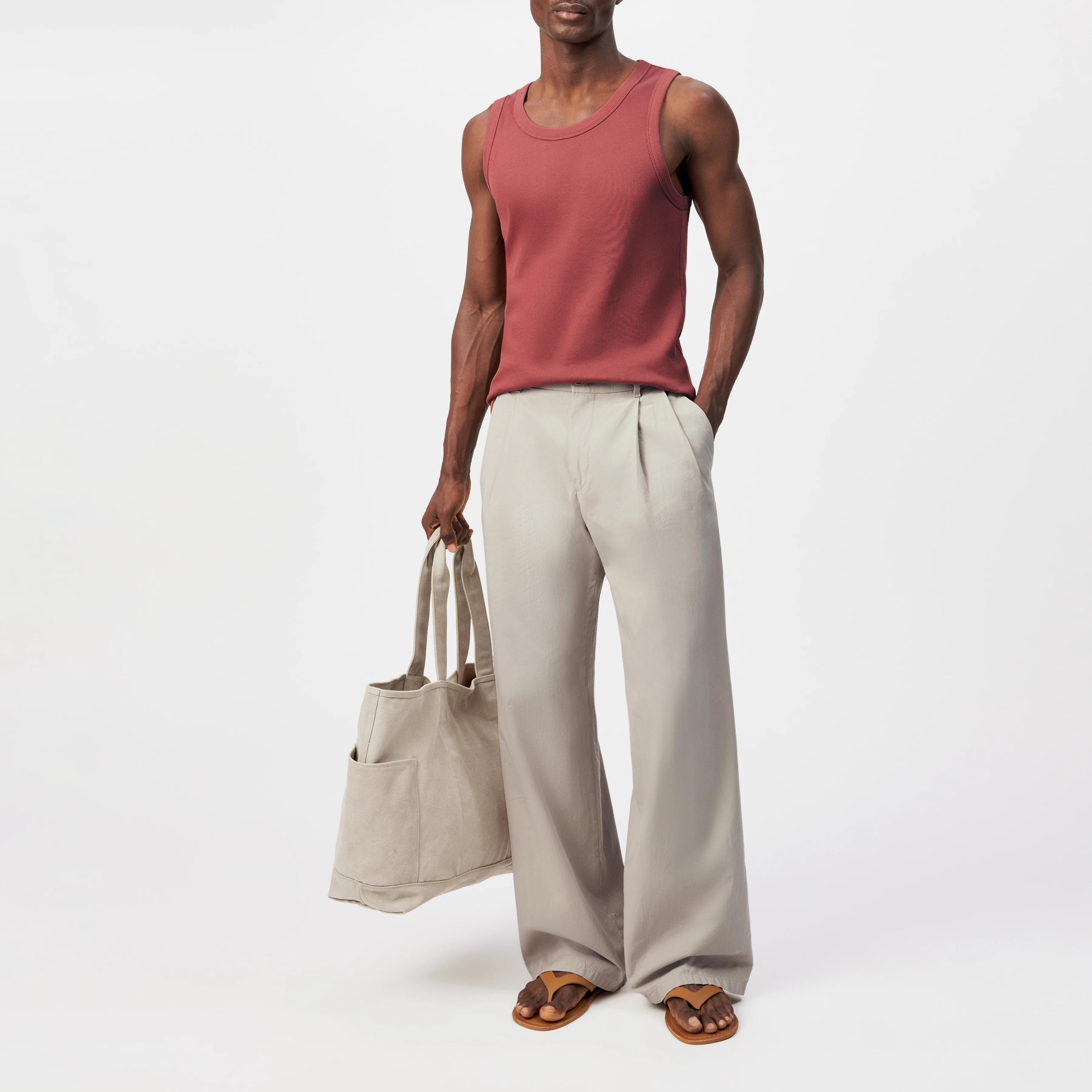 LEEK_WIDE - Relaxed fit pleated trousers in pure cotton - men - beige - Ganzkörper-Frontansicht