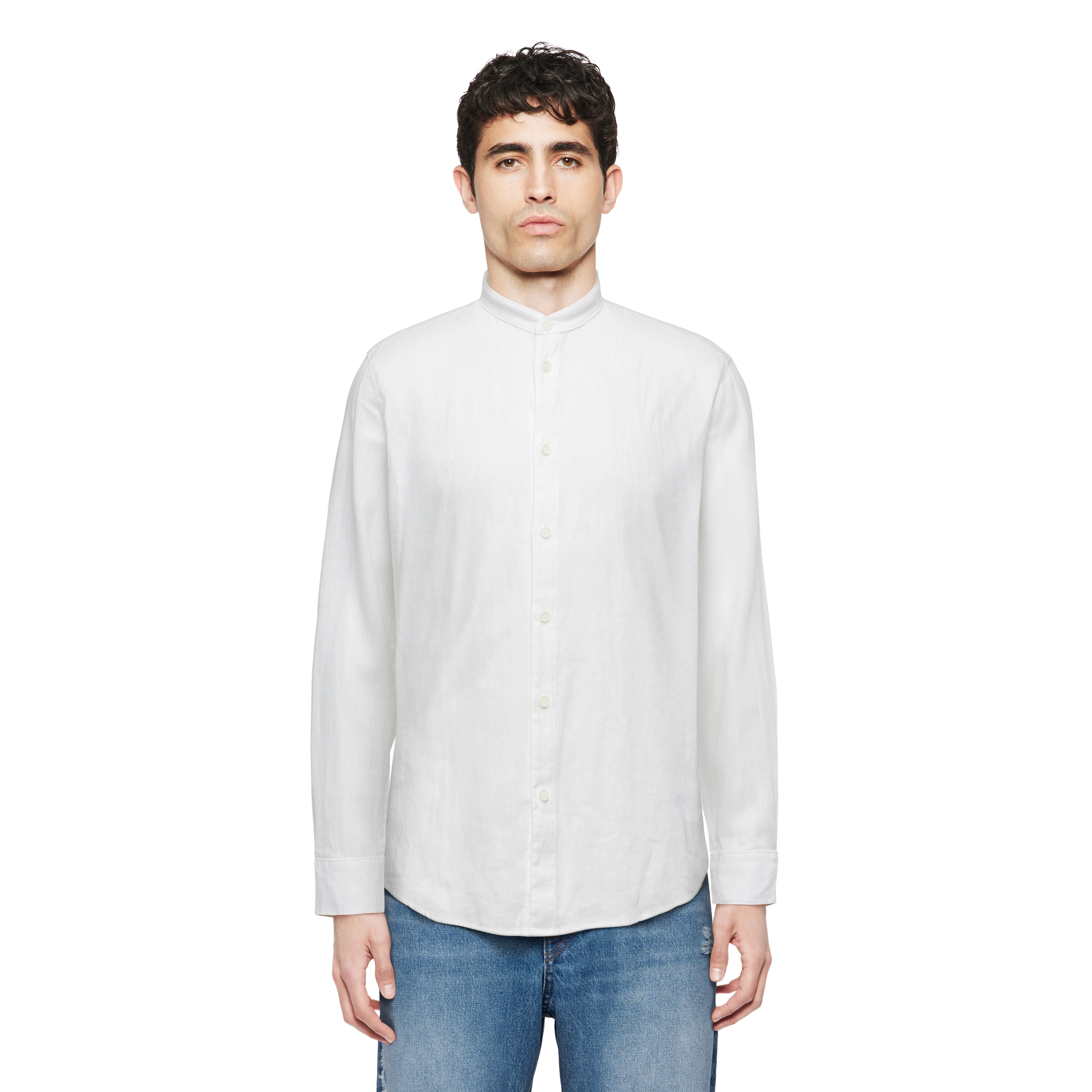 TALOC - Chemise à col montant en mélange lin et coton - men - blanc - Frontansicht