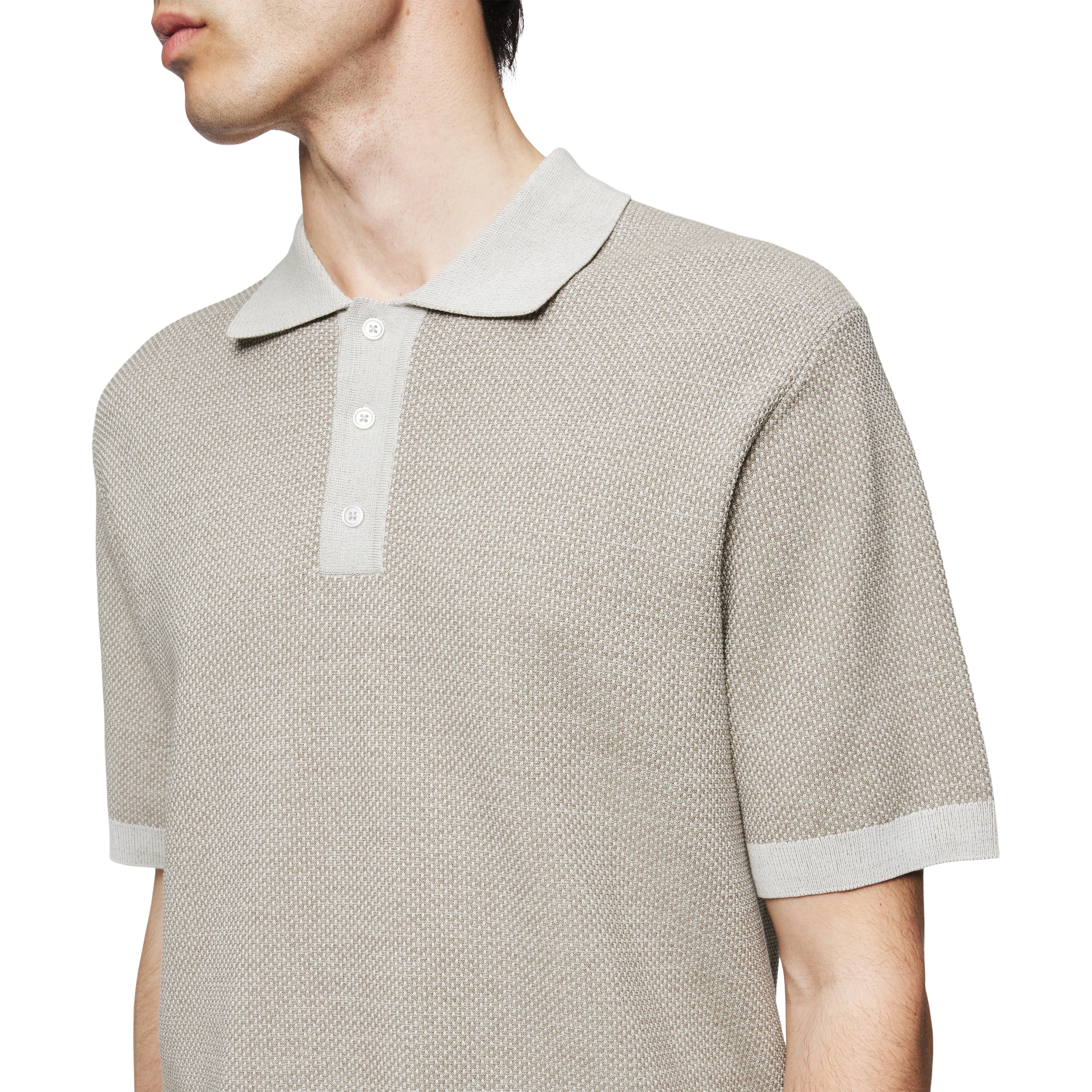 TAMIAN - Strick Polo in merzerisierter Baumwolle - Herren - beige - Detailansicht am Model
