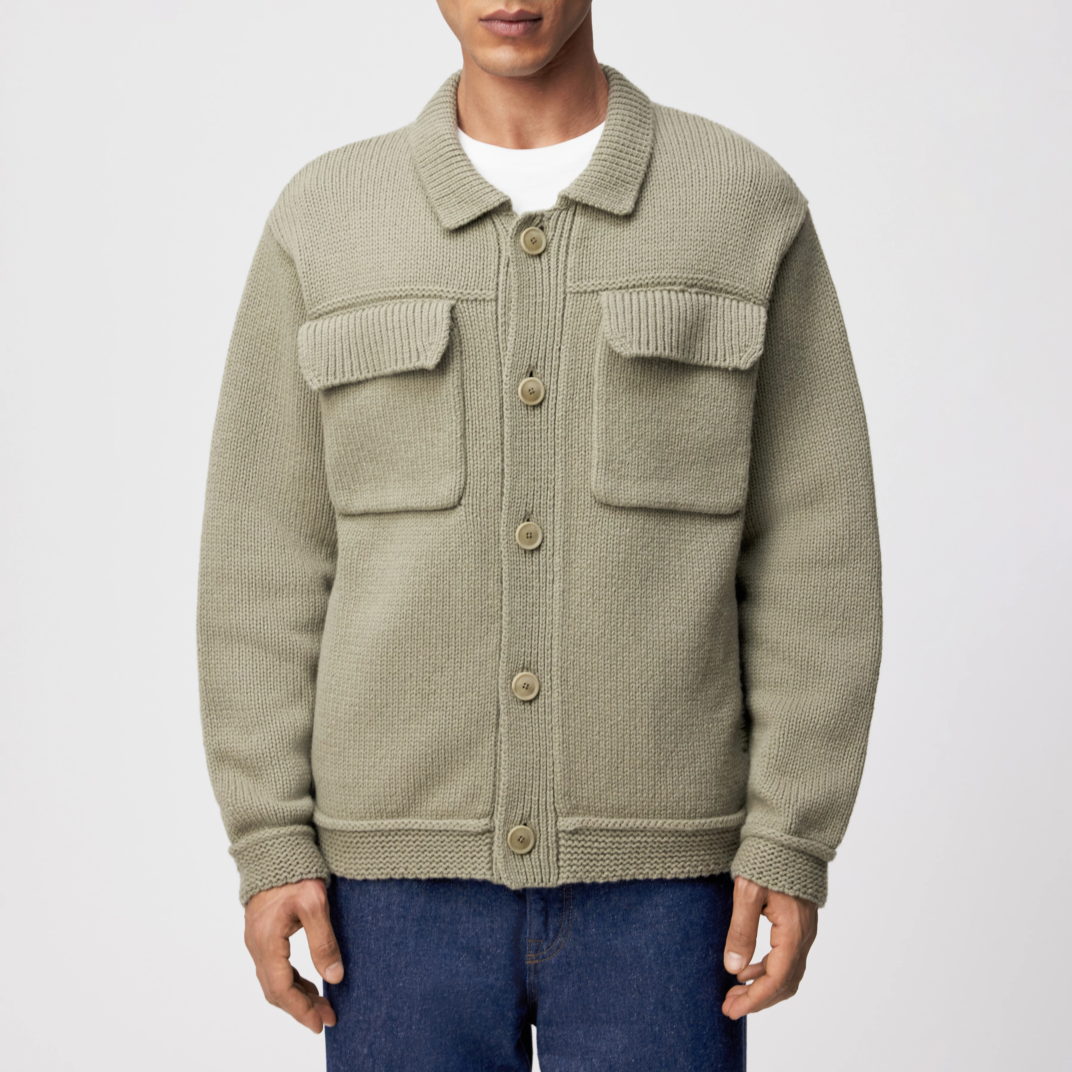 TEDMOND - Strickovershirt in Lammwolle - Herren - grün - Frontansicht