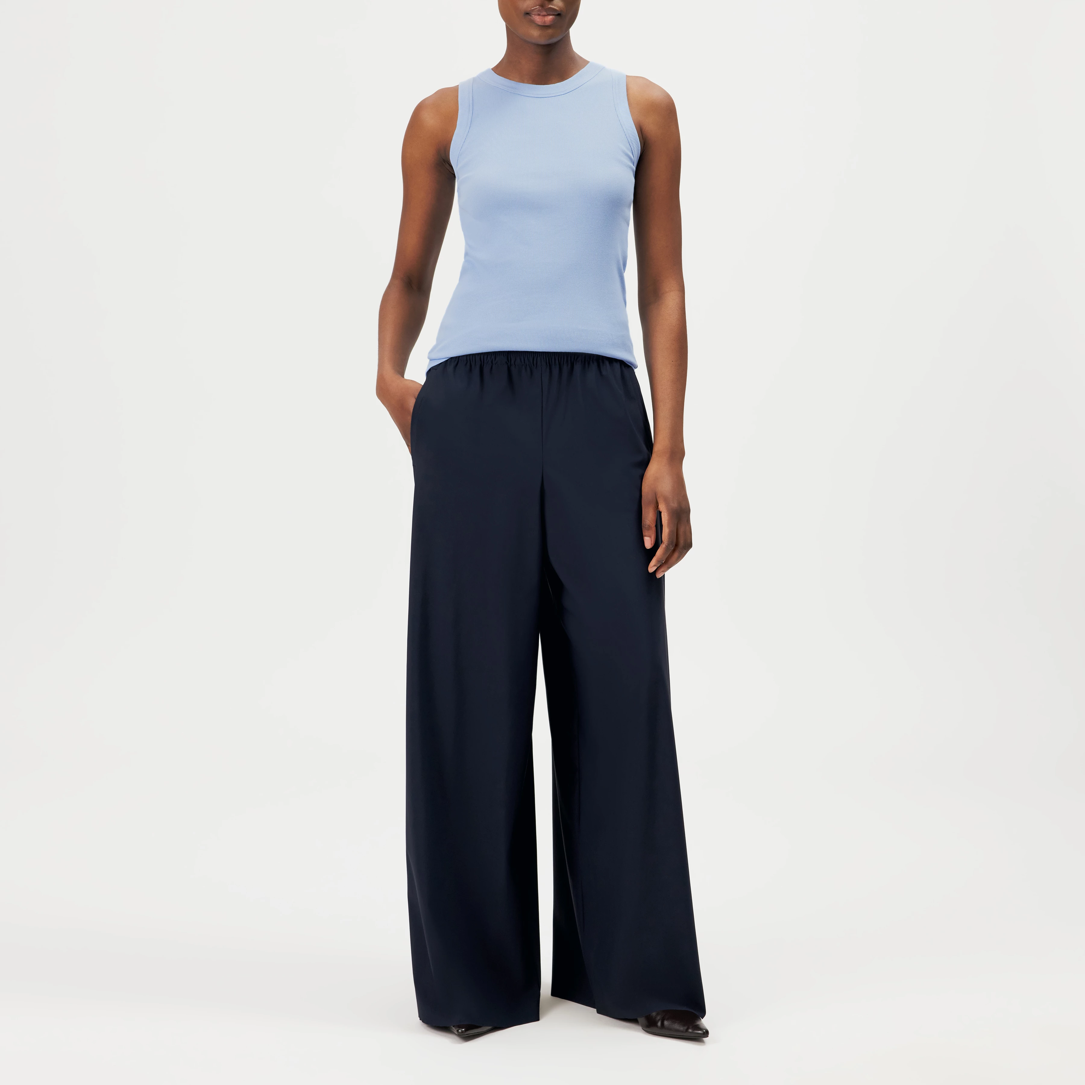 CEILING - Wide trousers in jersey - women - blue - Ganzkörper-Frontansicht