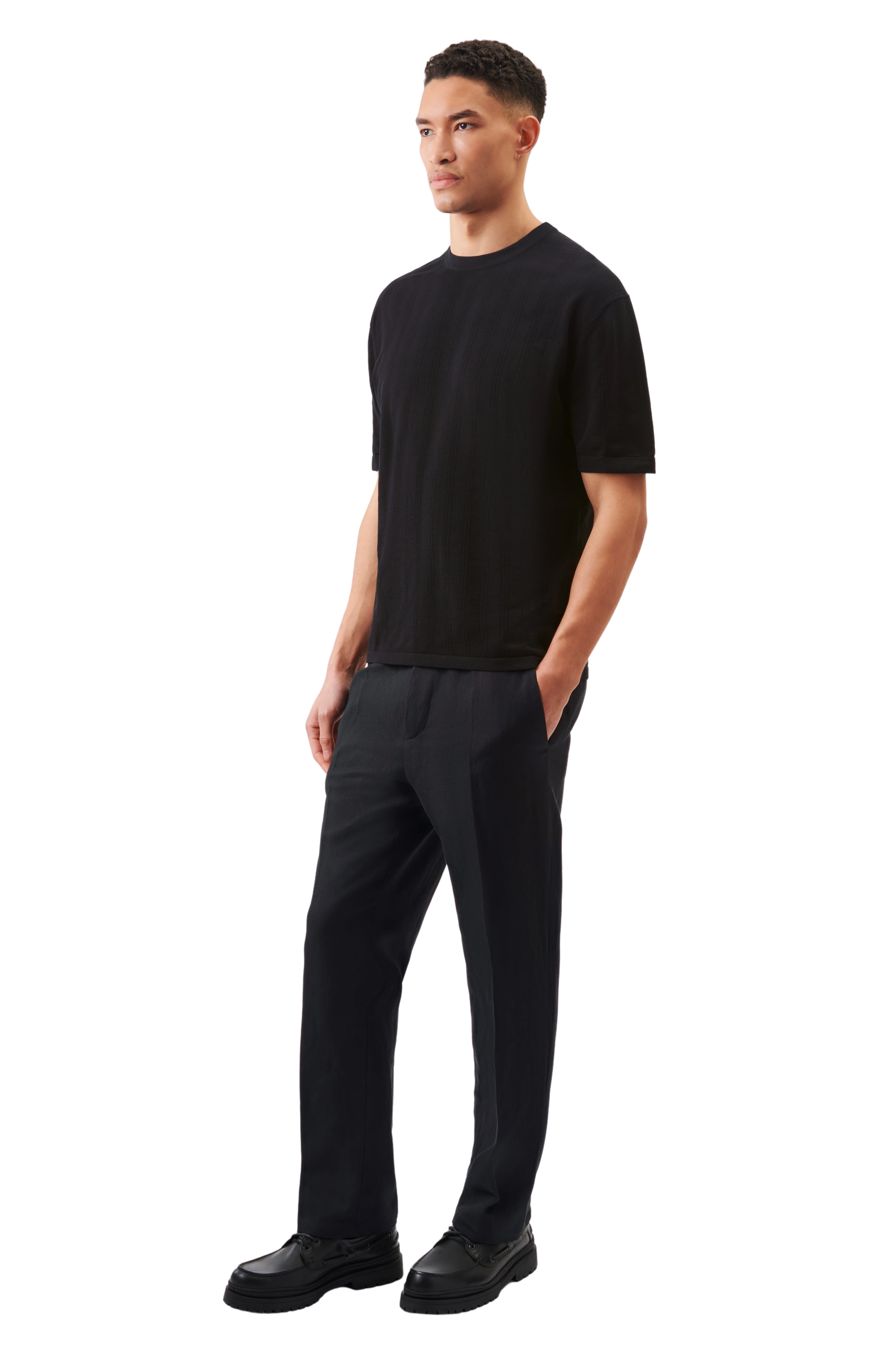 DERICO - Strick T-Shirt in reiner Baumwolle - Herren - schwarz - Freisteller Platzhalter