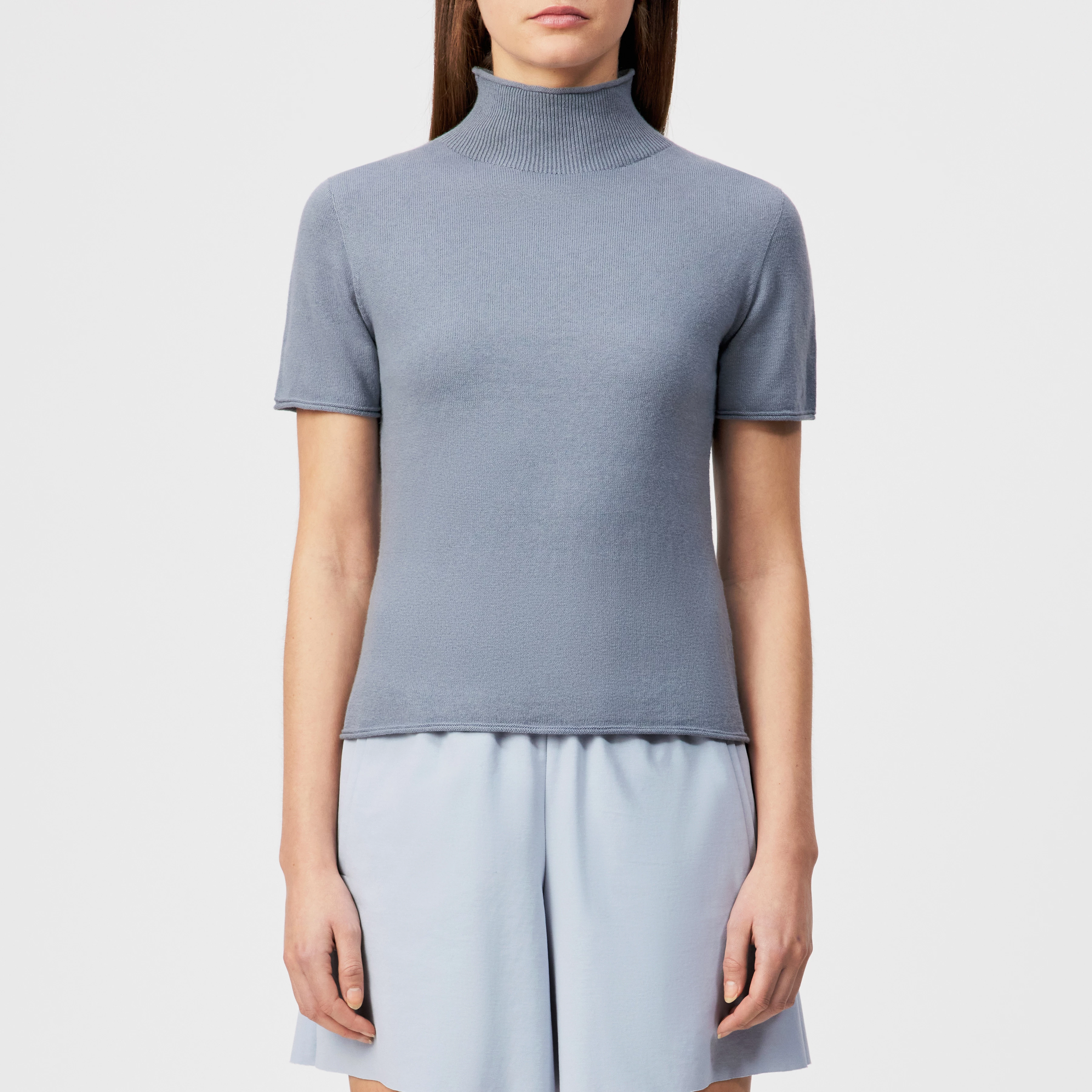 FINIA_2 - Knitted cotton-cashmere blend T-shirt - women - blue - Frontansicht