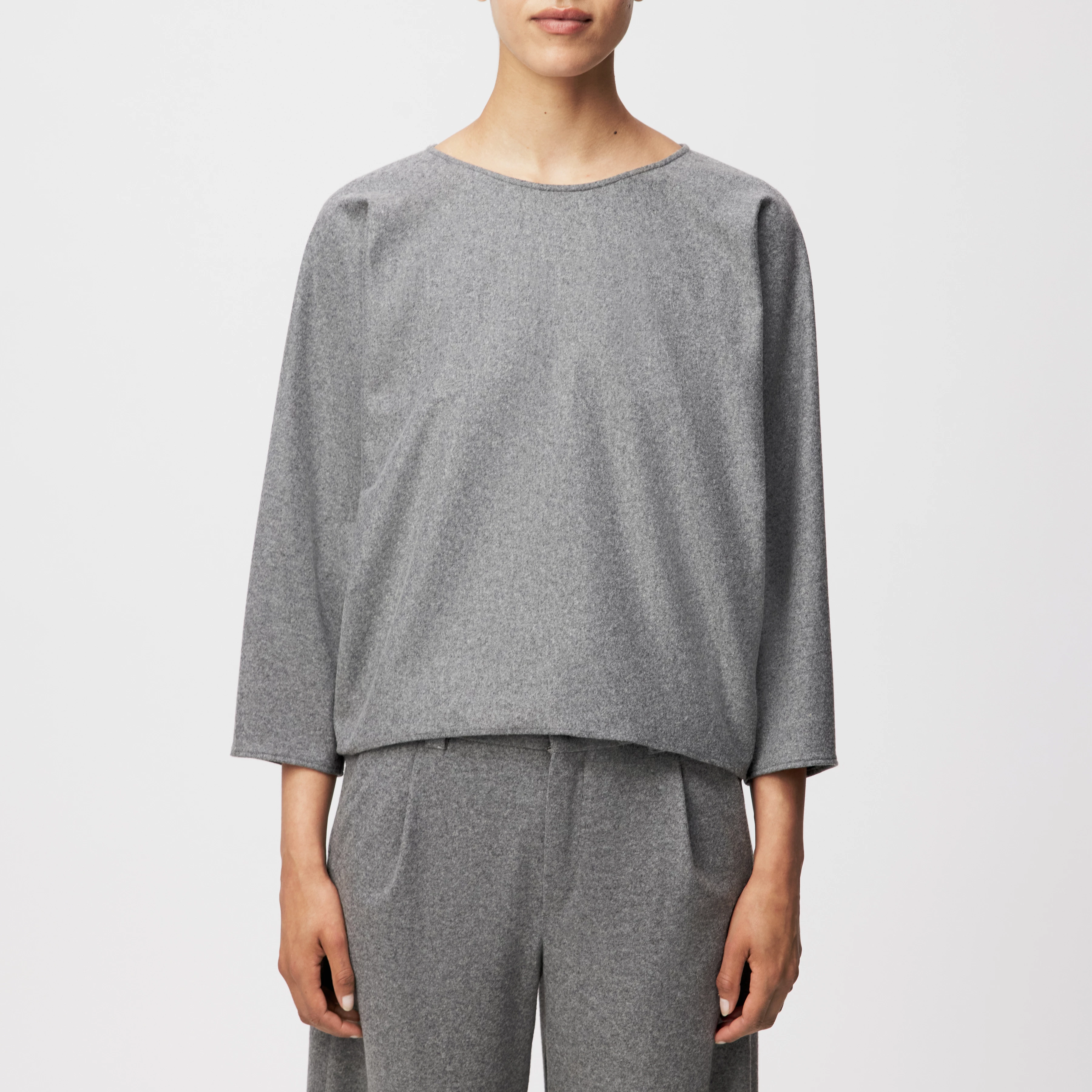 NIALINI - T-Shirt Bluse in Jersey Woll-Mix - Damen - grau - Frontansicht