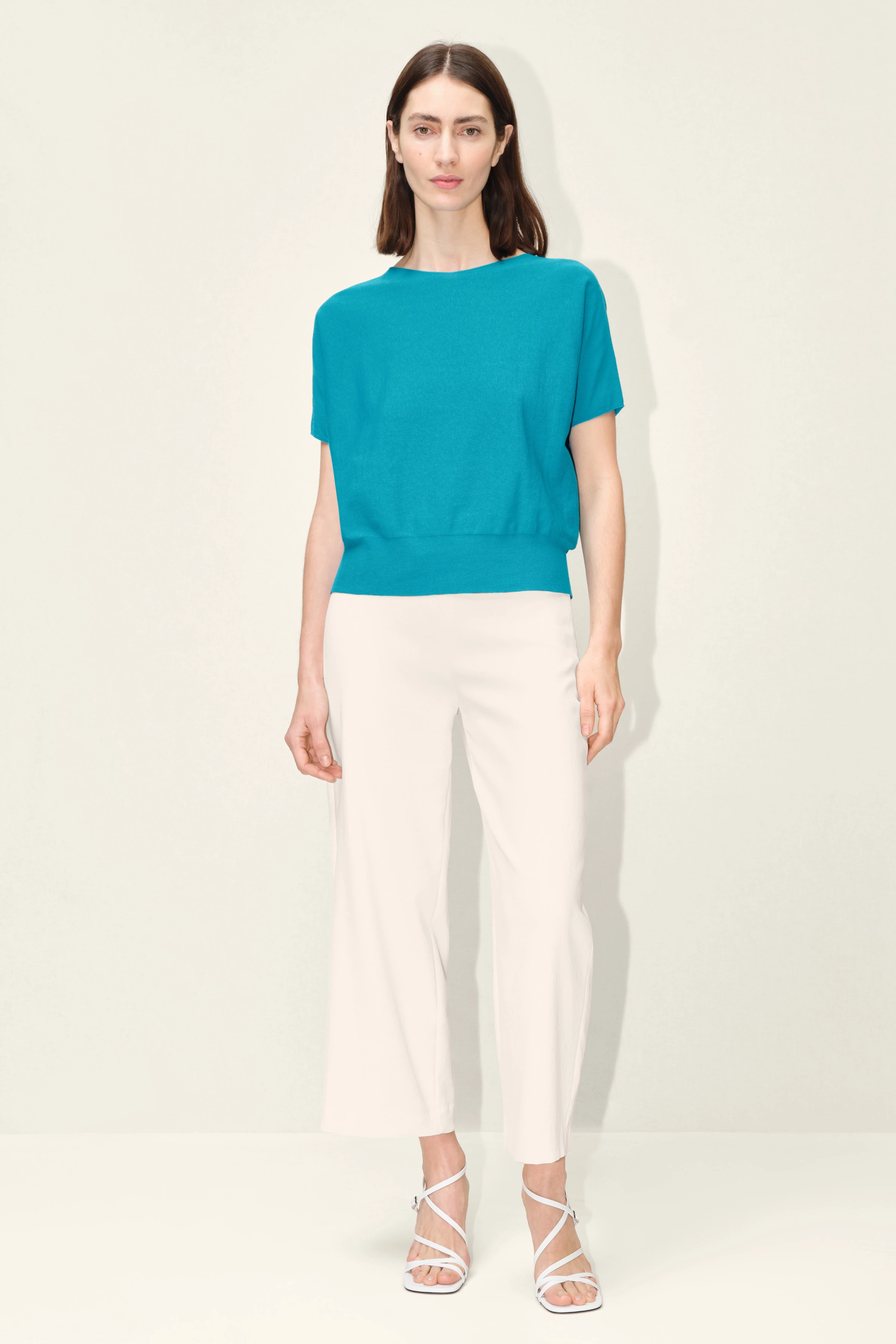 SOMELI - Strick-T-Shirt aus Baumwoll-Crêpe - Damen - blau - Ganzkörper-Frontansicht