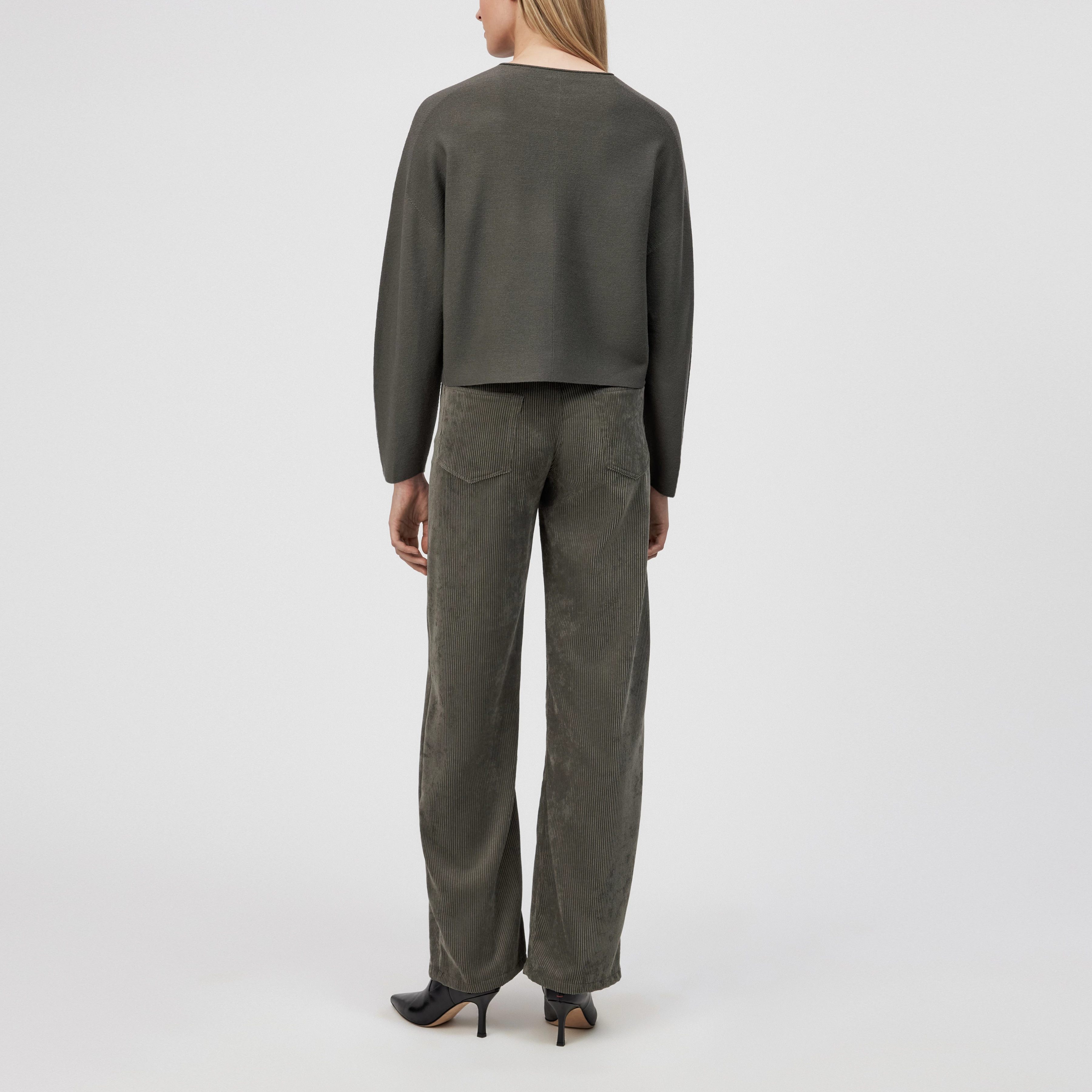 MEAMI - Cropped egg-shaped jumper in 100% merino wool - women - grey - Rückansicht