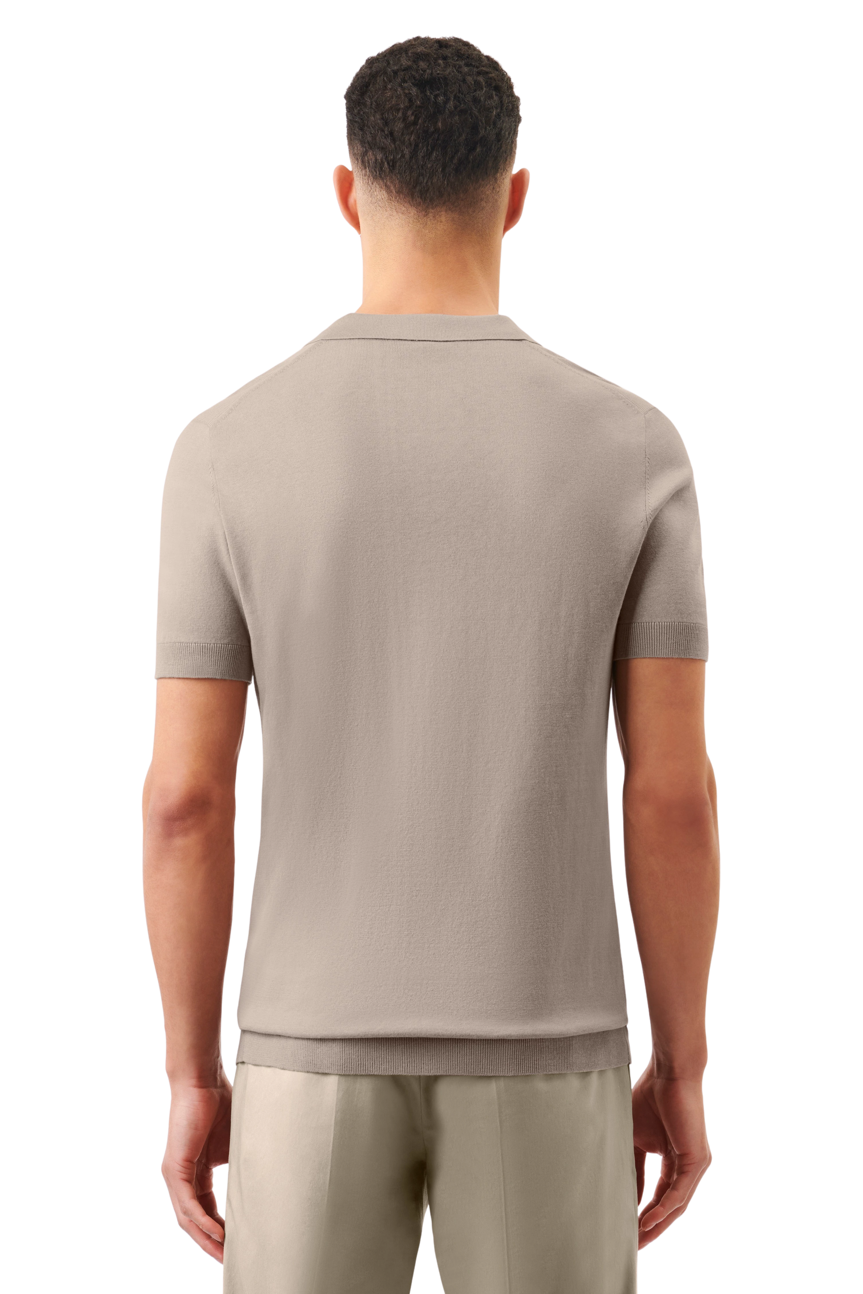 BRAIAN - Gebreide polo in zijde-katoenmix - heren - beige - Rückansicht