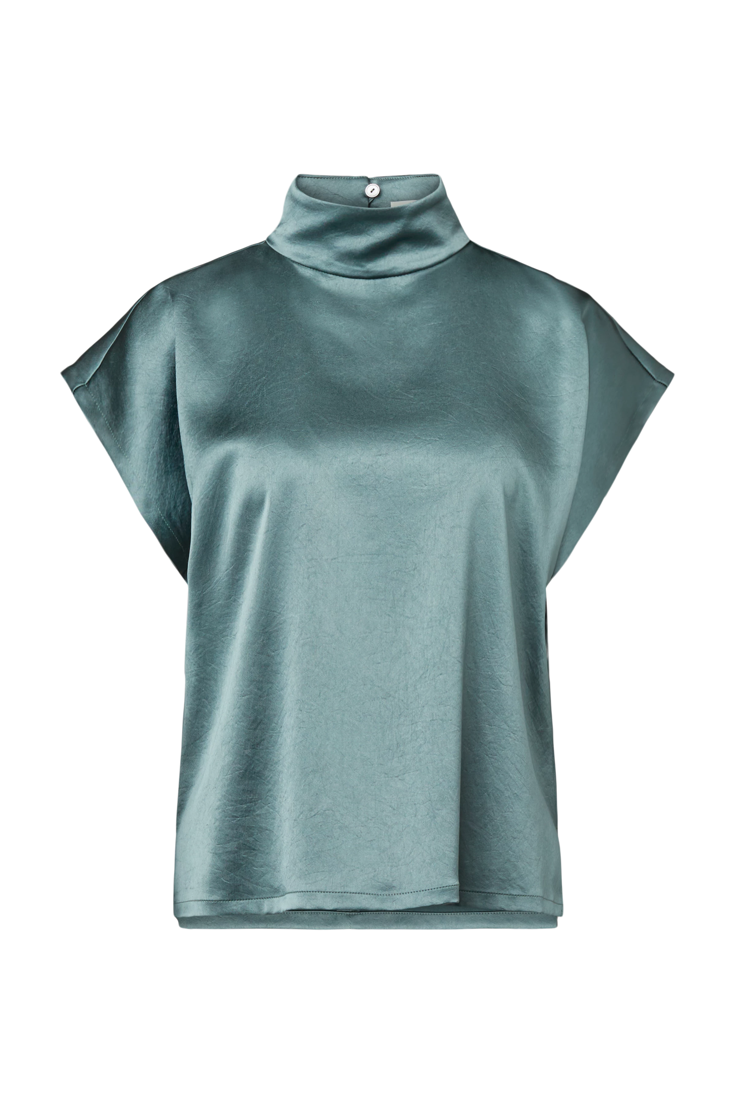 ALARIA_1 - Shirt-Bluse mit Stehkragen in fließendem Satin - Damen - grün - Freisteller Frontansicht
