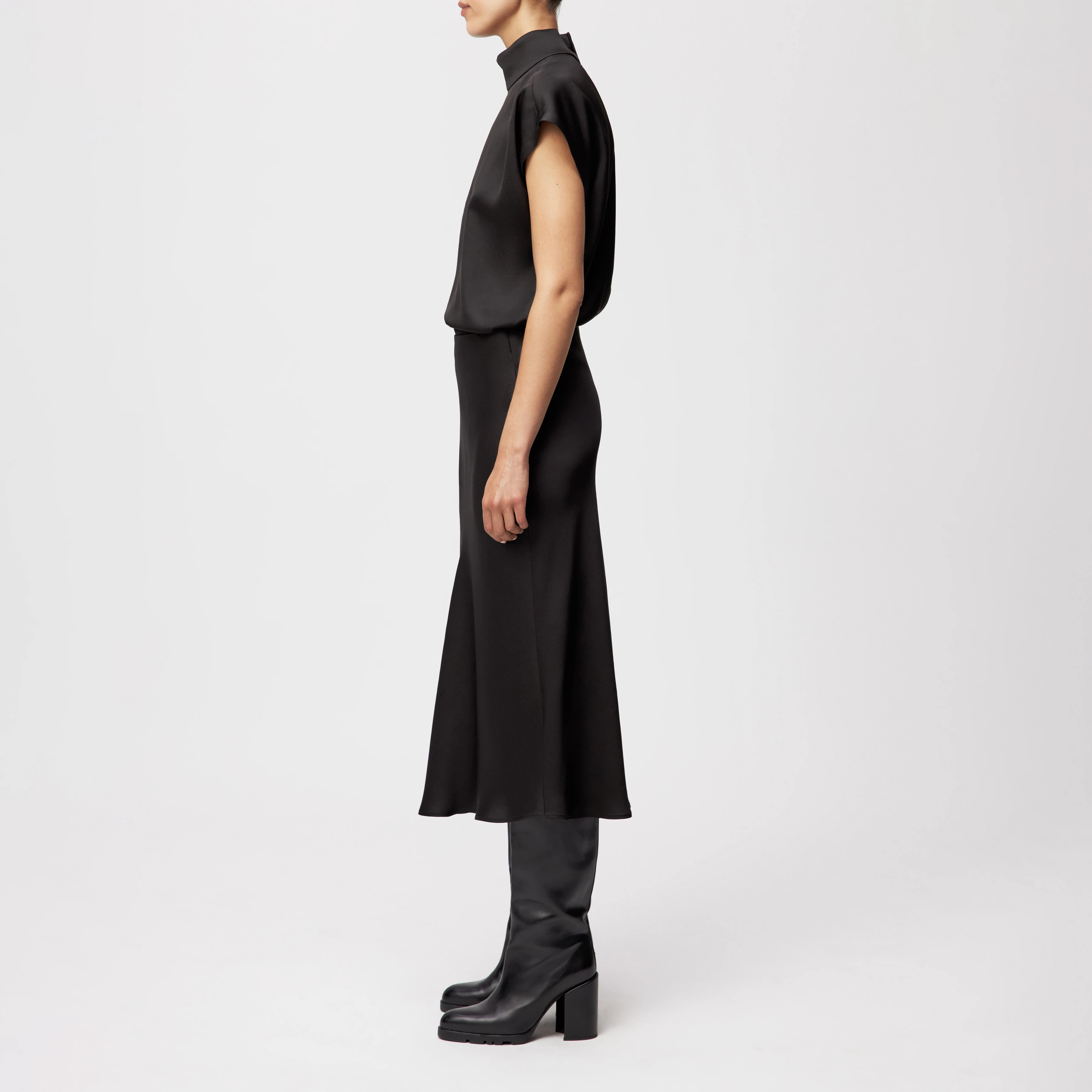 URA - Slip-Skirt in Midilänge in Satin - Damen - braun - Seitenansicht