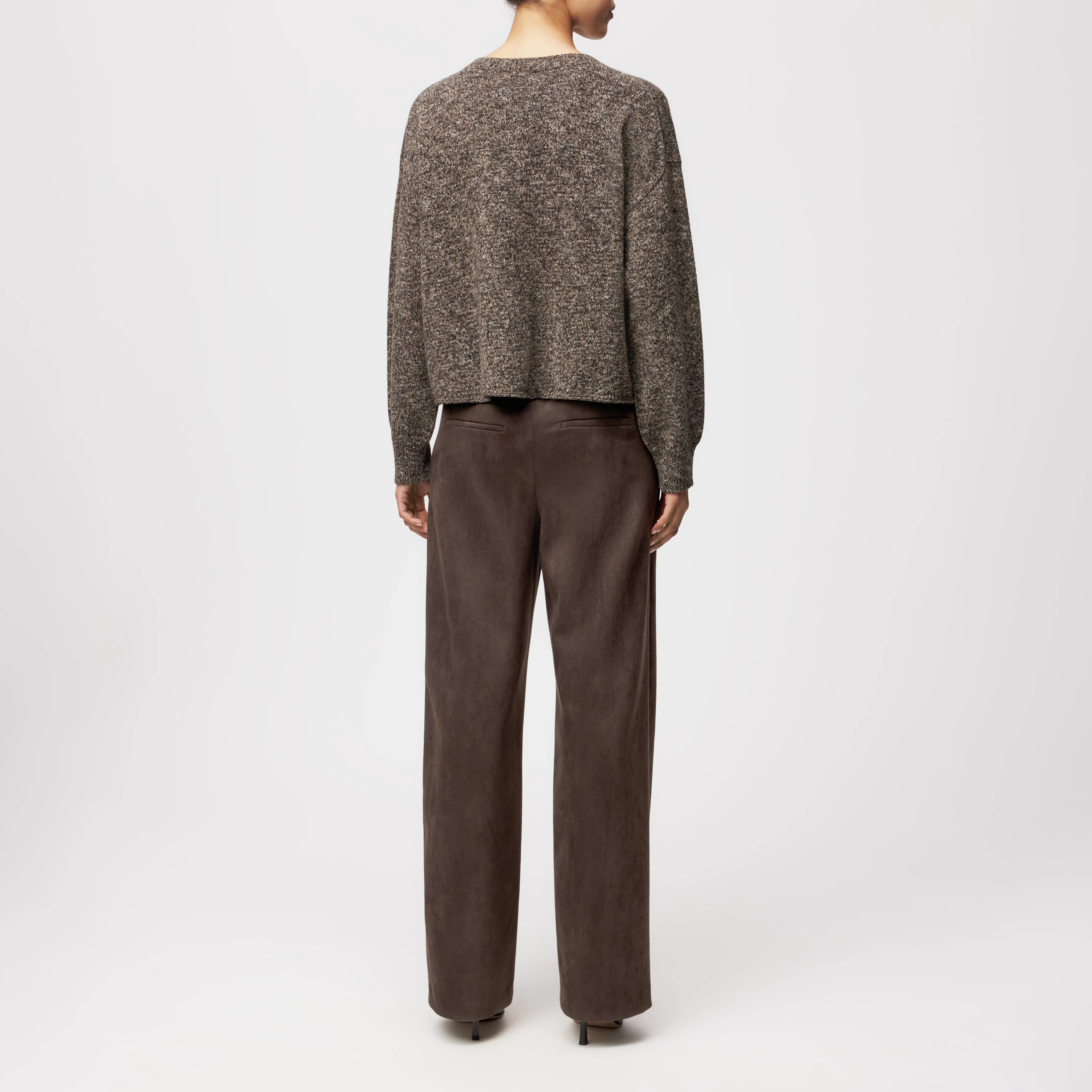 MALESE - Verkürzter Pullover in Woll-Baumwollmix - Damen - braun - Rückansicht