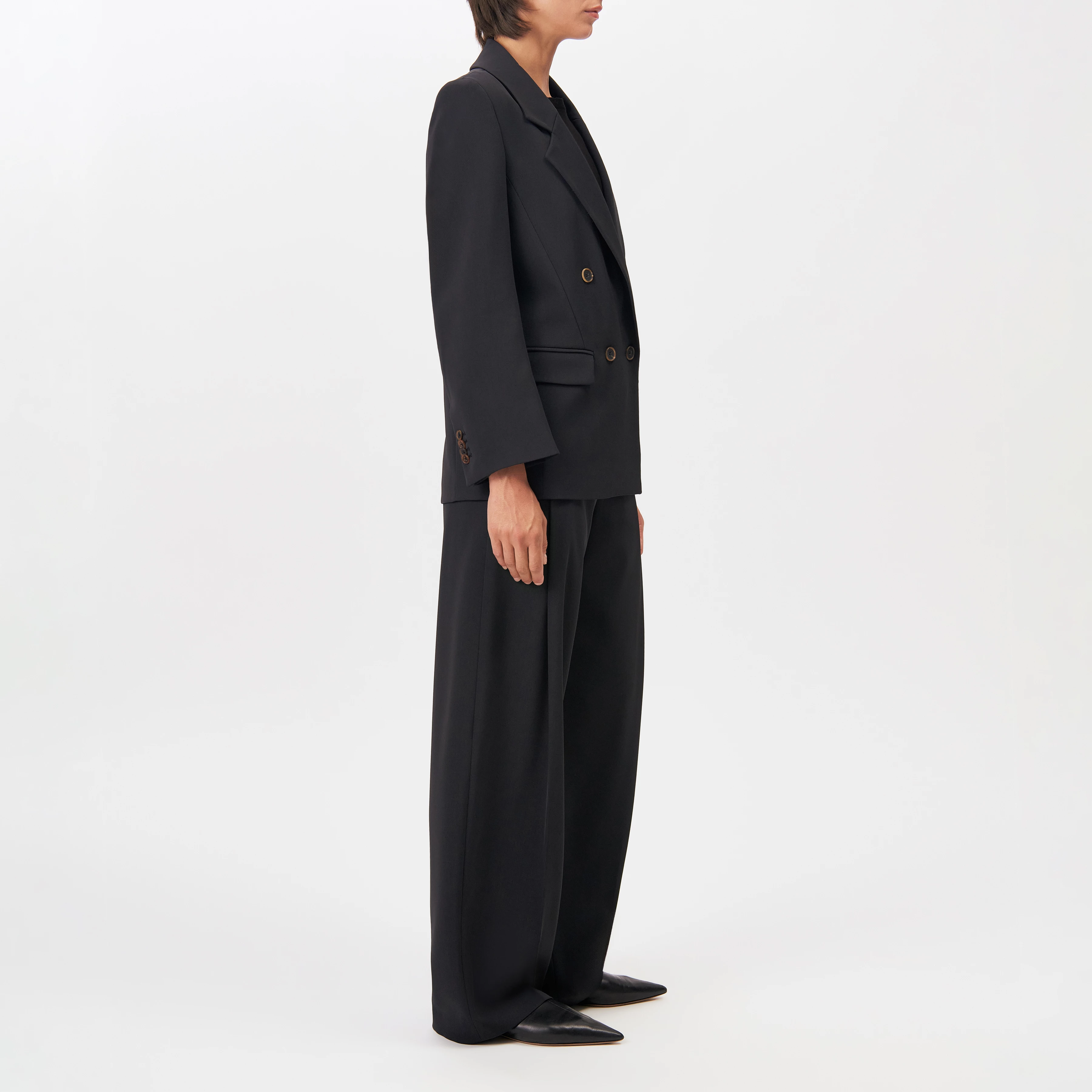 HADLOW - Double-breasted twill blazer with lapels - women - black - Seitenansicht